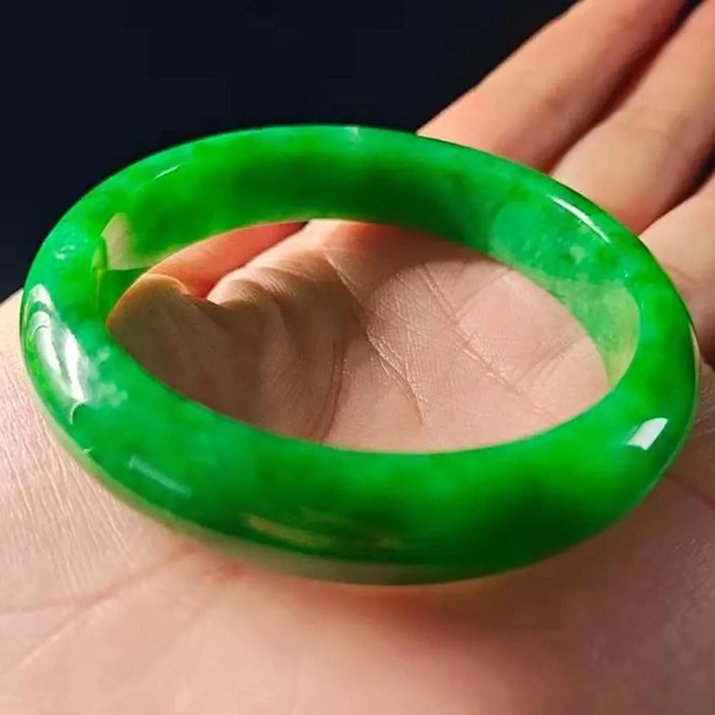 Genuine Natural Burmese Jade Bangle Bracelet Green Jadeite for Women Jewelry Box Gift with Certificate (Color : 52mm)