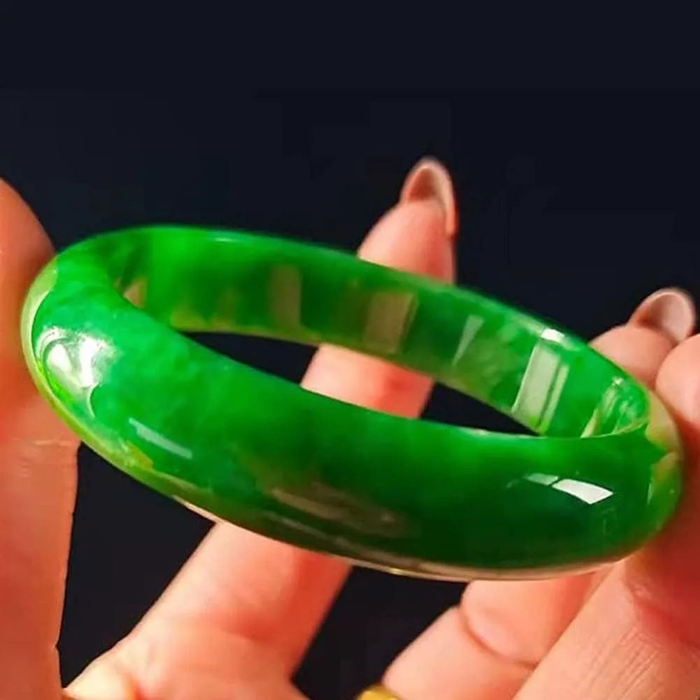 Genuine Natural Burmese Jade Bangle Bracelet Green Jadeite for Women Jewelry Box Gift with Certificate (Color : 52mm)