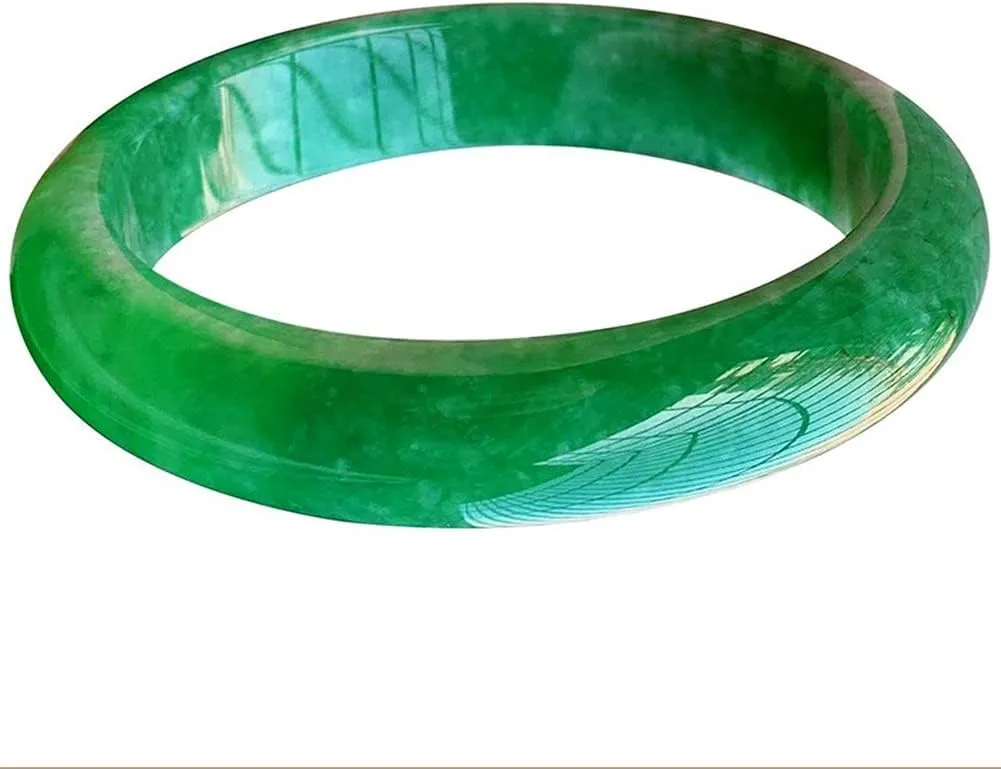 Genuine Natural Burmese Jade Bangle Bracelet Green Jadeite for Women Jewelry Box Gift with Certificate (Color : 52mm)