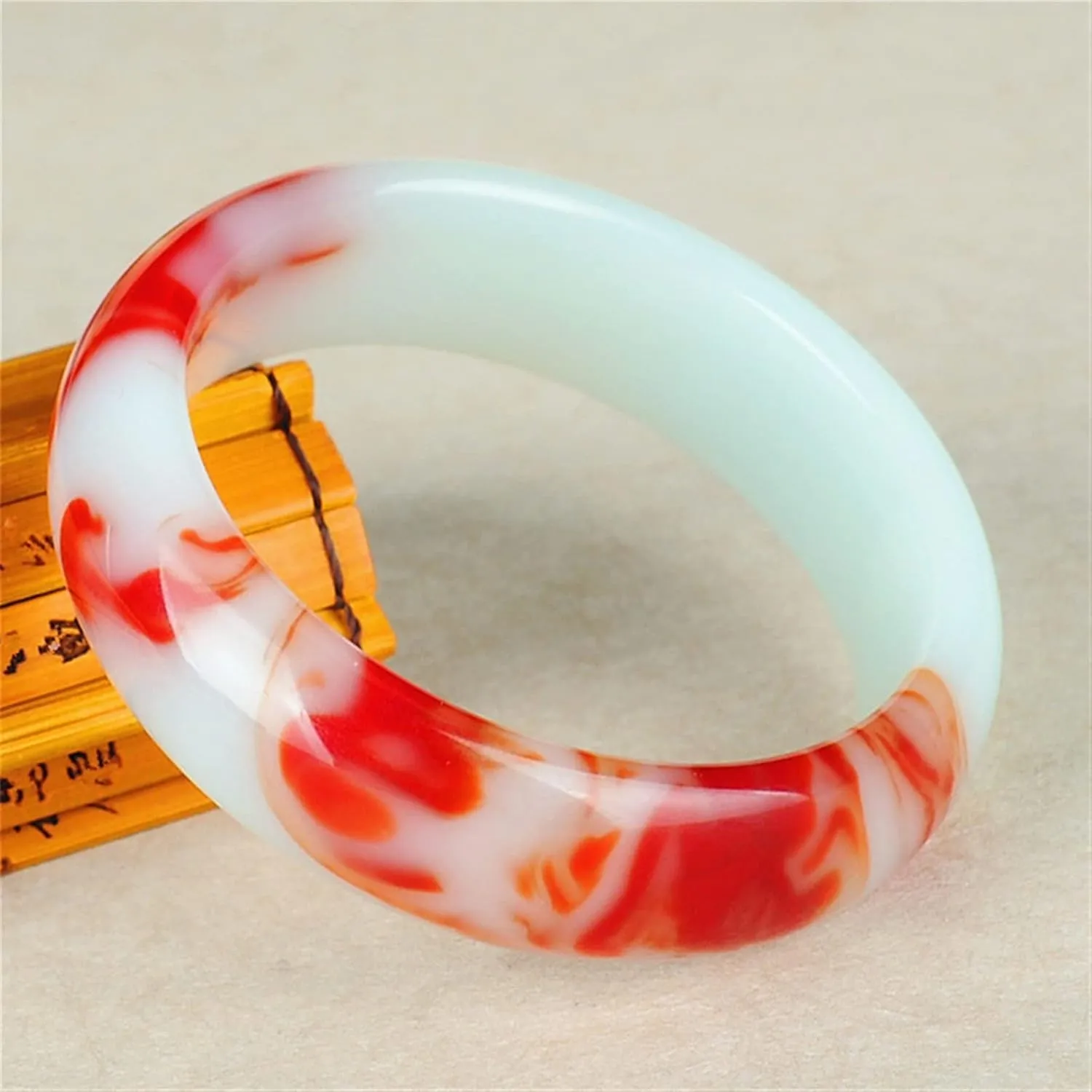 Genuine Natural Color Jade Bangle Red White Bracelet Charm Jewellery Fashion Accessories Carved Amulet Gifts for Women Her Men (Gem Color : 62-64mm)