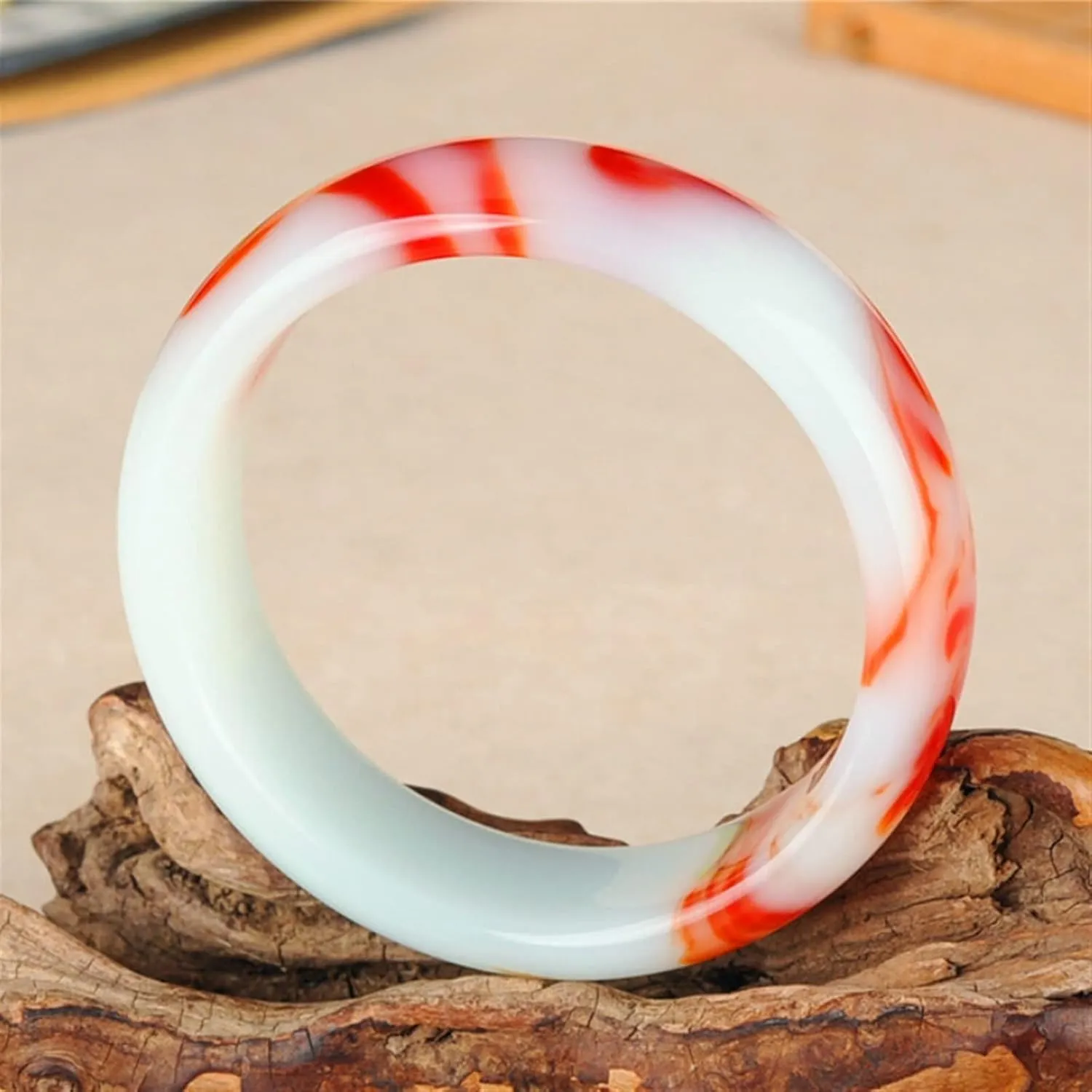 Genuine Natural Color Jade Bangle Red White Bracelet Charm Jewellery Fashion Accessories Carved Amulet Gifts for Women Her Men (Gem Color : 62-64mm)