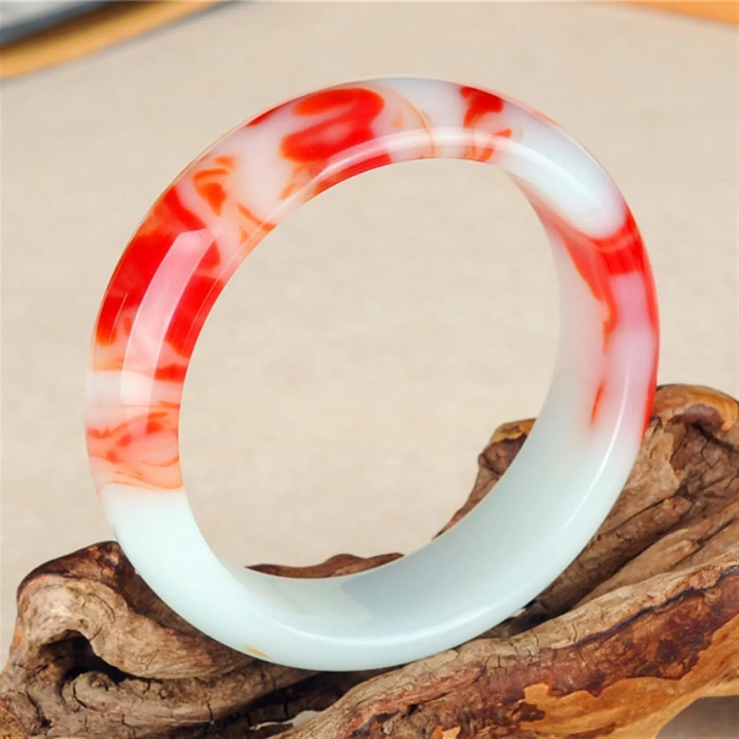 Genuine Natural Color Jade Bangle Red White Bracelet Charm Jewellery Fashion Accessories Carved Amulet Gifts for Women Her Men (Gem Color : 62-64mm)