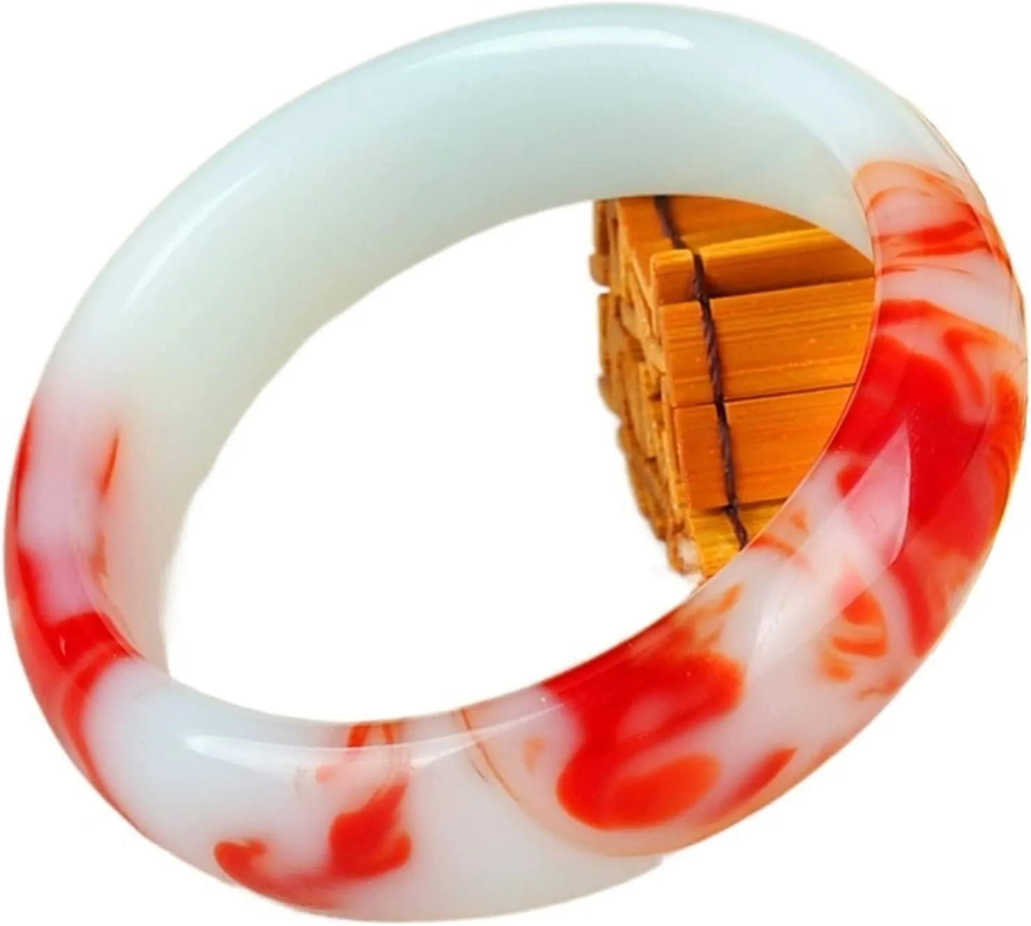 Genuine Natural Color Jade Bangle Red White Bracelet Charm Jewellery Fashion Accessories Carved Amulet Gifts for Women Her Men (Gem Color : 62-64mm)