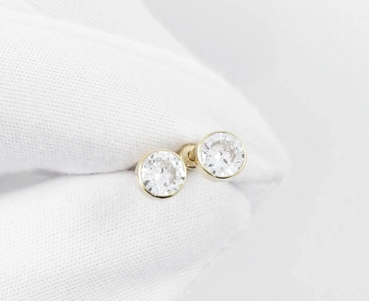 Genuine Round Diamond Bezel Stud, Solitaire 5 mm Stud Earrings, (0.80ct) Diamond Studs, 14k Solid Gold Earrings, Gift For Her.