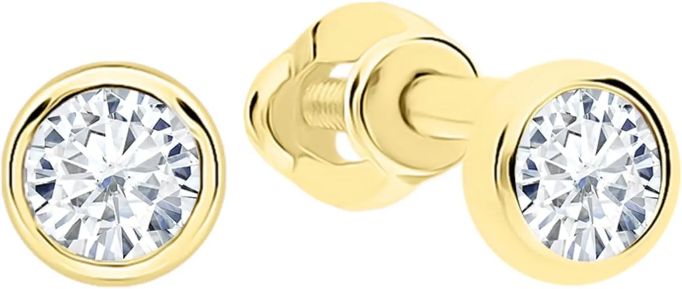 Genuine Round Diamond Bezel Stud, Solitaire 5 mm Stud Earrings, (0.80ct) Diamond Studs, 14k Solid Gold Earrings, Gift For Her.
