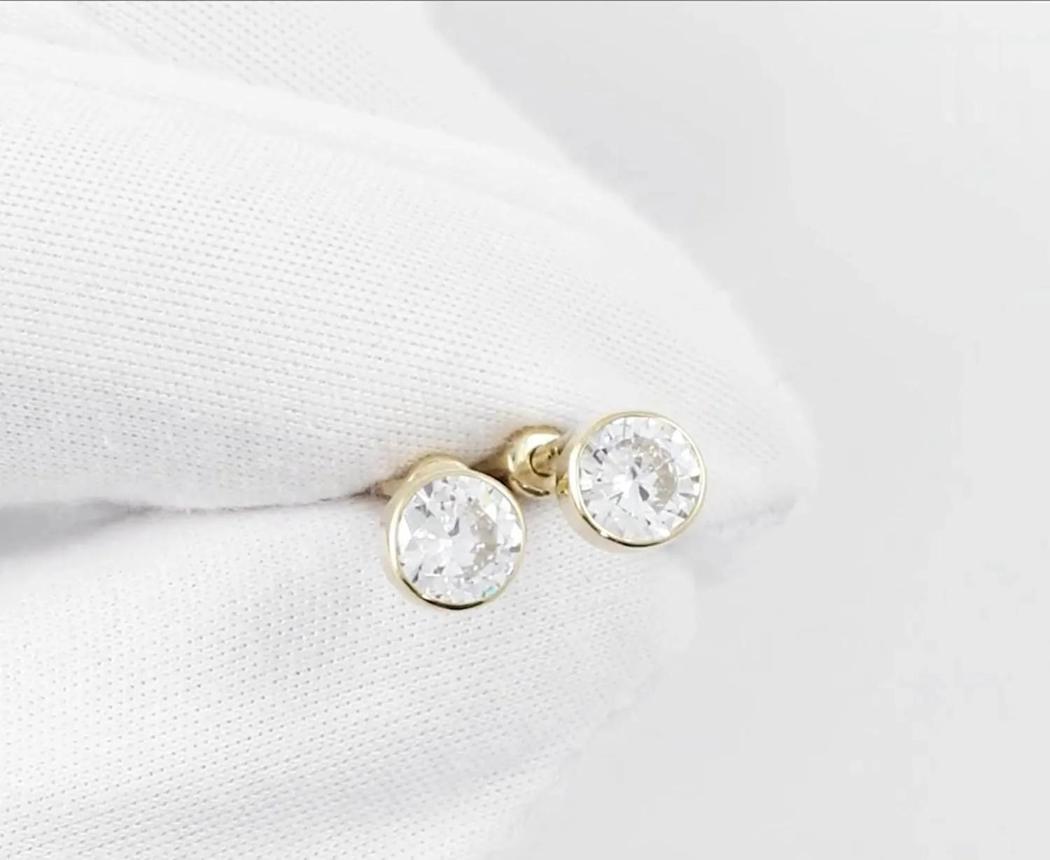 Genuine Round Diamond Bezel Stud, Solitaire 5 mm Stud Earrings, (0.80ct) Diamond Studs, 14k Solid Gold Earrings, Gift For Her.