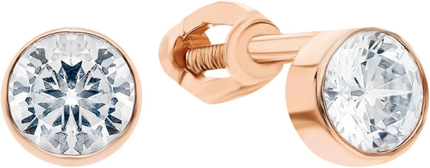 Genuine Round Diamond Bezel Stud, Solitaire 5 mm Stud Earrings, (0.80ct) Diamond Studs, 14k Solid Gold Earrings, Gift For Her.