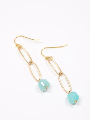 Gianna Amazonite Long Dangle Earrings -Matte Gold