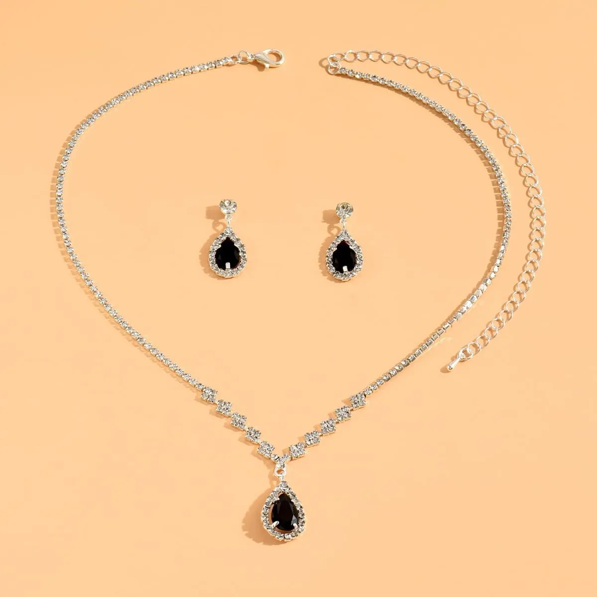 GIGB PBDK Bridal Necklace Earring Jewelry Set for Women Wedding Prom Vintage Rhinestone Tennis Choker Teardrop Crystal Dangle Earrings Bridesmaid Dresses Accessories Gift
