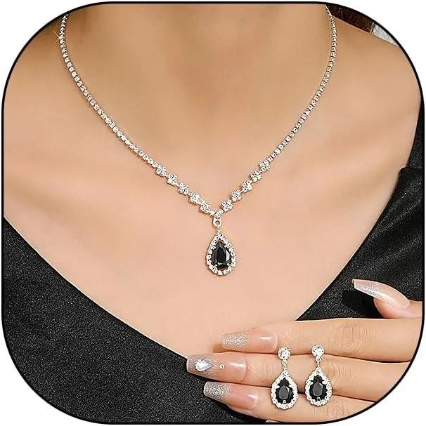 GIGB PBDK Bridal Necklace Earring Jewelry Set for Women Wedding Prom Vintage Rhinestone Tennis Choker Teardrop Crystal Dangle Earrings Bridesmaid Dresses Accessories Gift
