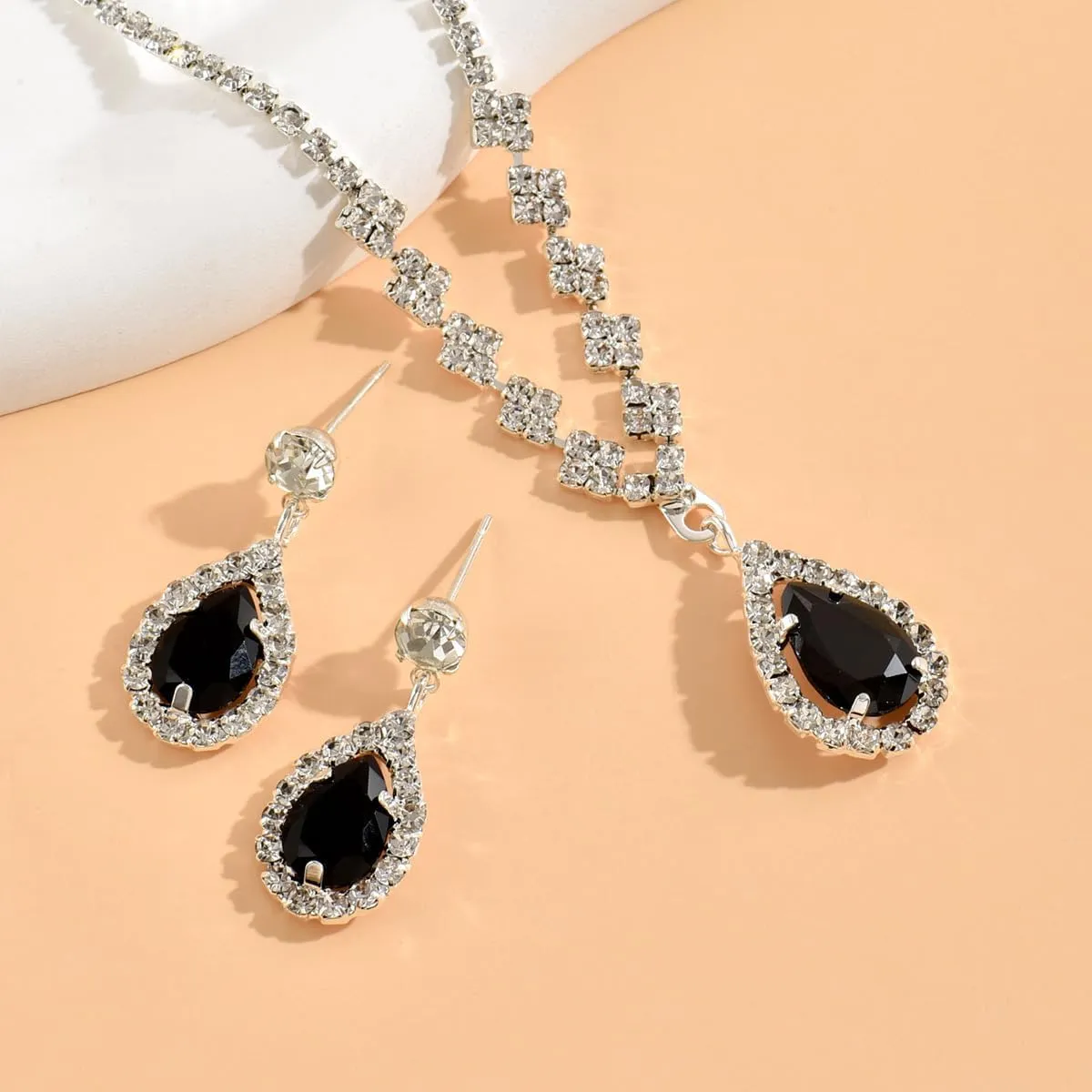 GIGB PBDK Bridal Necklace Earring Jewelry Set for Women Wedding Prom Vintage Rhinestone Tennis Choker Teardrop Crystal Dangle Earrings Bridesmaid Dresses Accessories Gift