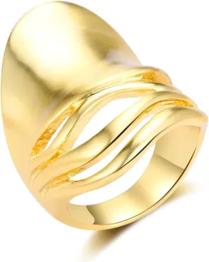 Gold and Silver Rings for Women, Fashion 18K Gold Plated Chunky Statement Ring Band Dome Mask Design Cocktail Costume Jewelry for Her