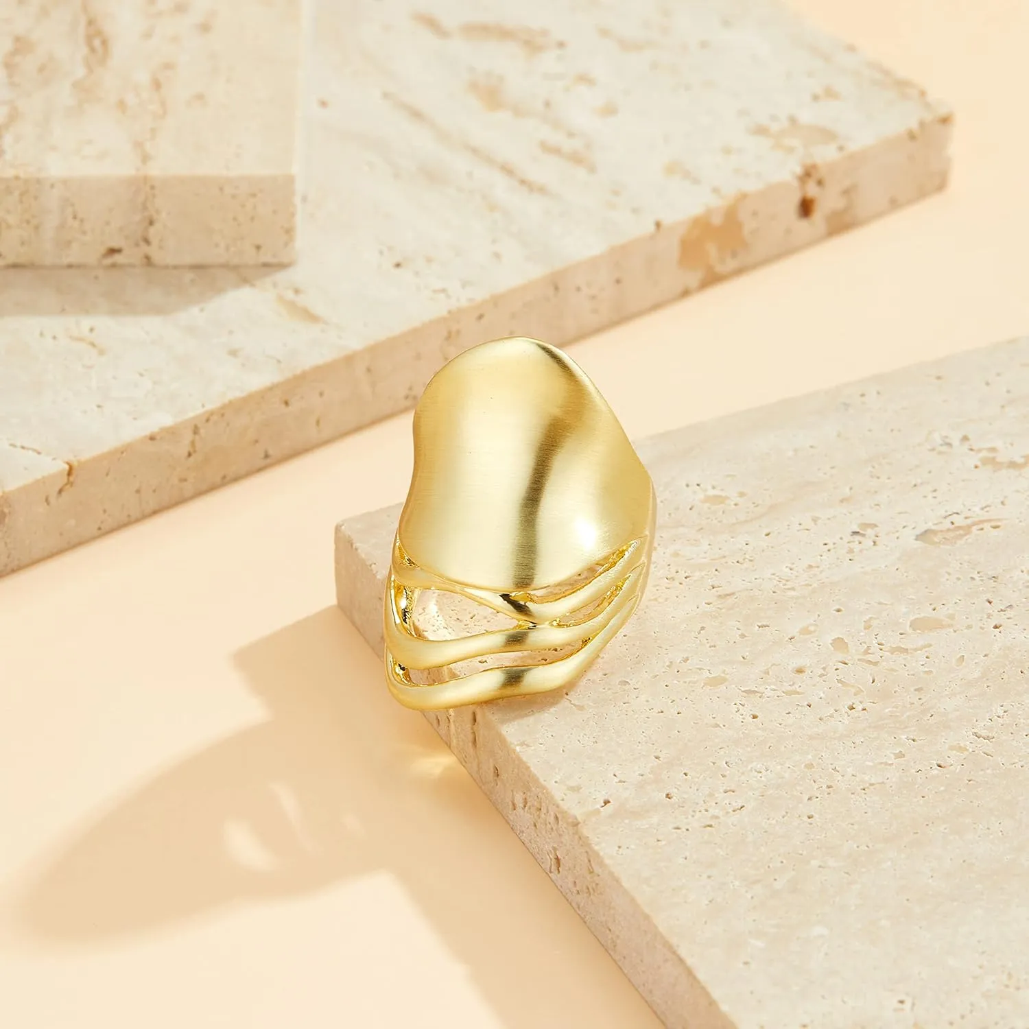 Gold and Silver Rings for Women, Fashion 18K Gold Plated Chunky Statement Ring Band Dome Mask Design Cocktail Costume Jewelry for Her