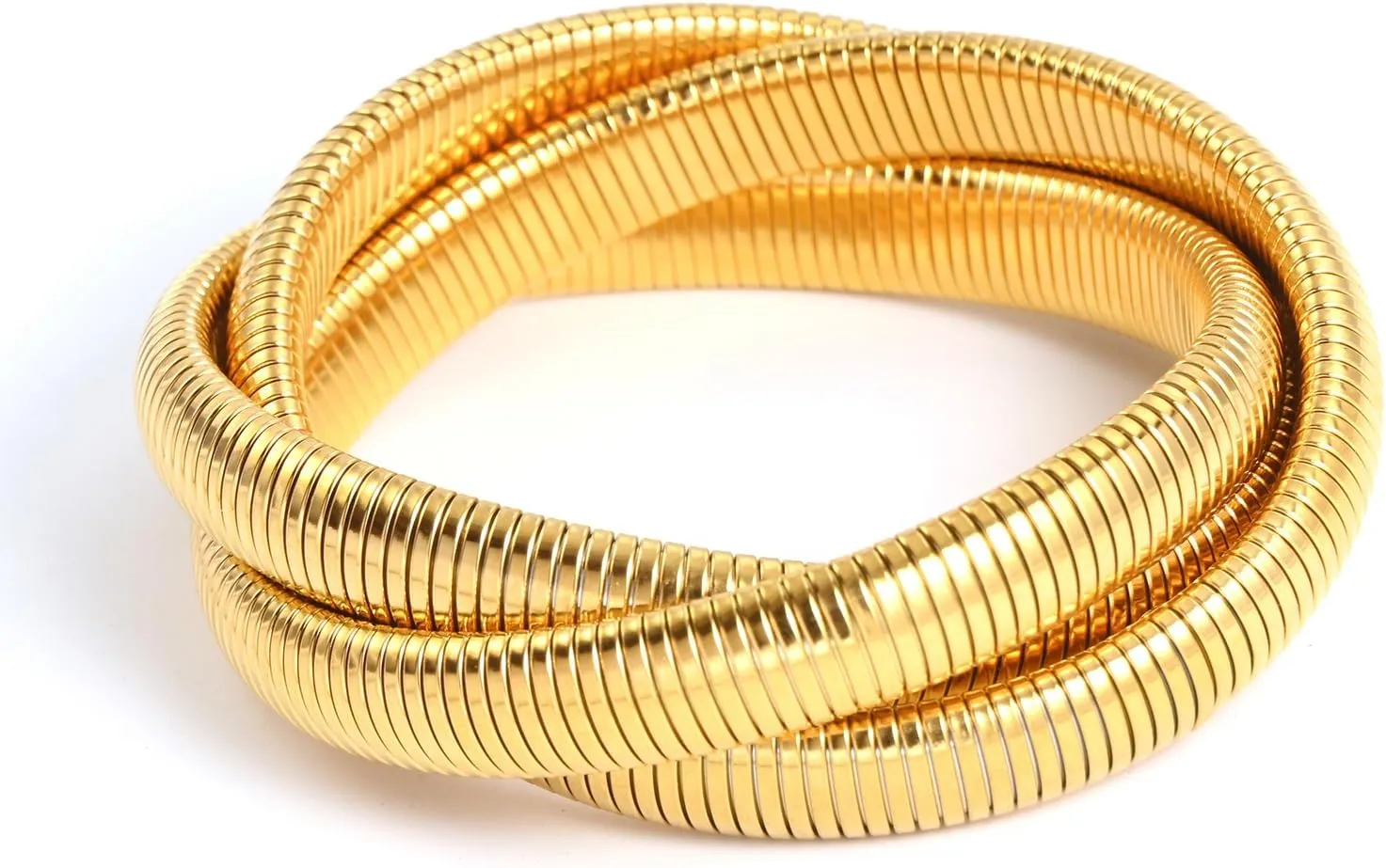 Gold Bangle Bracelet for Women Chunky Stretch Snake Chain Bracelet 18K Gold Plated Stainless Steel Bracelet for Women Gold Wrap Bracelet Flexible Wide Wristband Bangle Non Tarnish