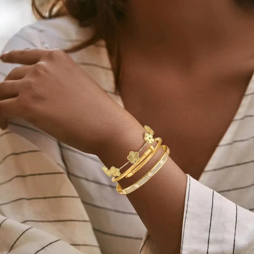 Gold Bangle Bracelets for Women Personalized Cubic Zirconia Love Bracelets 18K Gold Plated Bangles Bracelets Gifts for Her