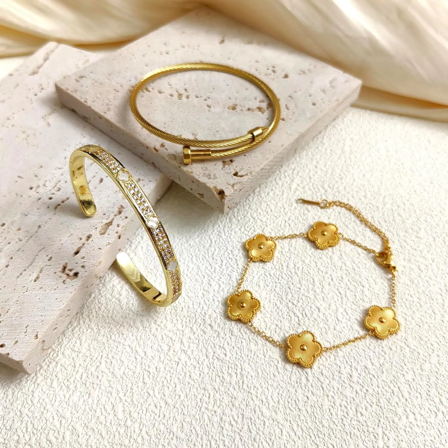 Gold Bangle Bracelets for Women Personalized Cubic Zirconia Love Bracelets 18K Gold Plated Bangles Bracelets Gifts for Her