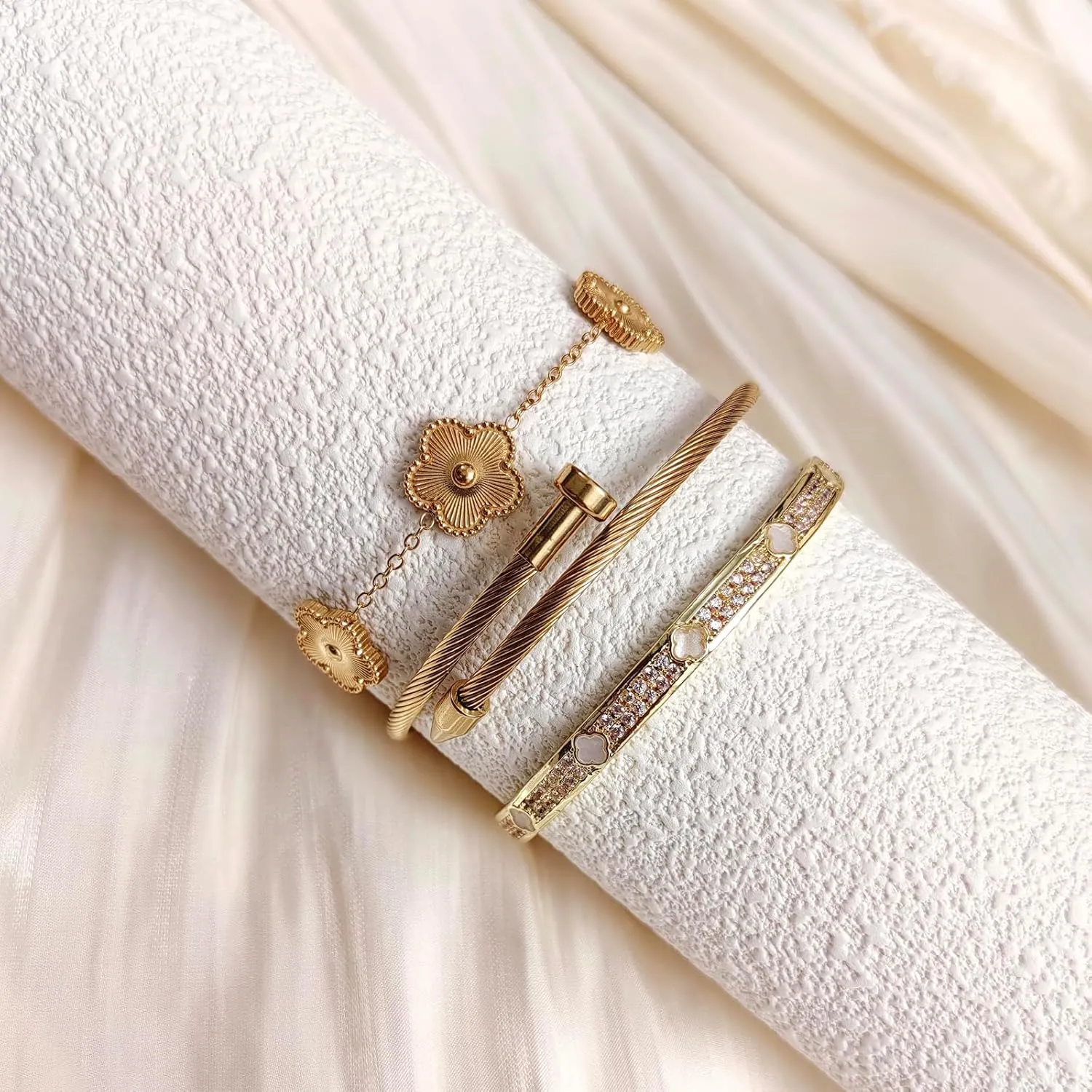 Gold Bangle Bracelets for Women Personalized Cubic Zirconia Love Bracelets 18K Gold Plated Bangles Bracelets Gifts for Her