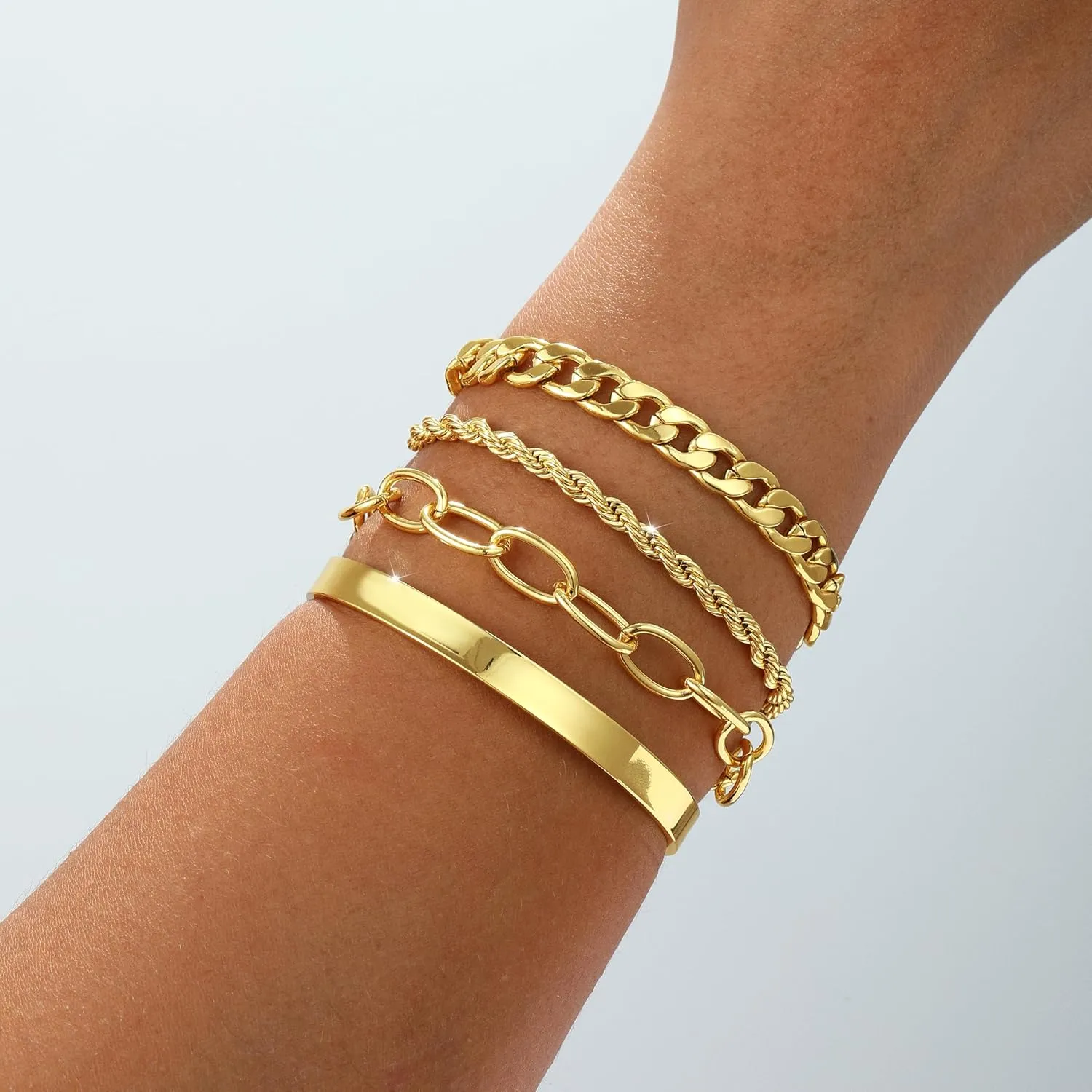 Gold Bracelets for women 14K Gold Bangle Bracelet Stack - Adjustable Waterproof Trendy Bracelets Gold Filled Stacks Bangles Link Chain Gold Bracelet Non Tarnish for Women Collection Jewelry Gifts