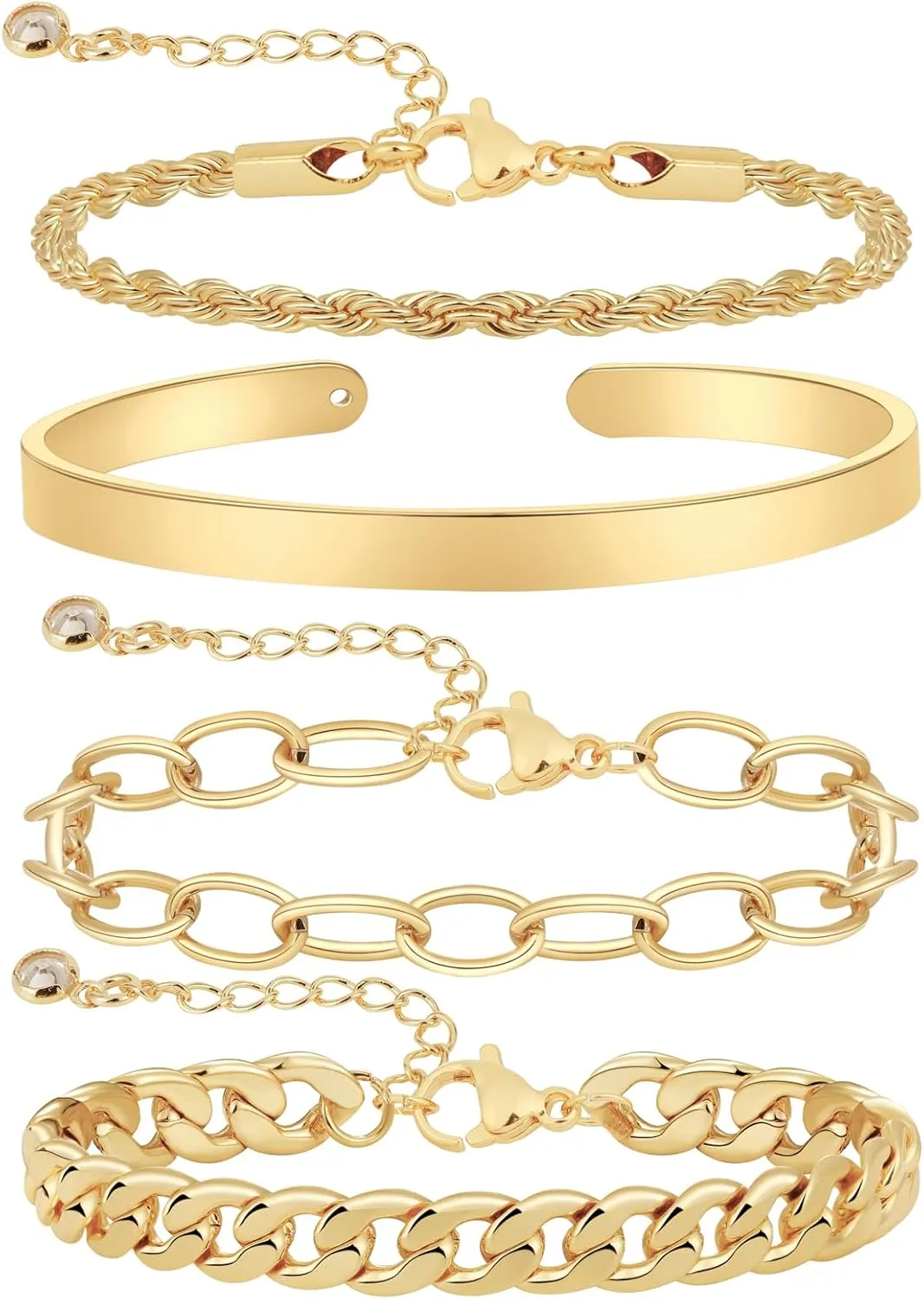 Gold Bracelets for women 14K Gold Bangle Bracelet Stack - Adjustable Waterproof Trendy Bracelets Gold Filled Stacks Bangles Link Chain Gold Bracelet Non Tarnish for Women Collection Jewelry Gifts