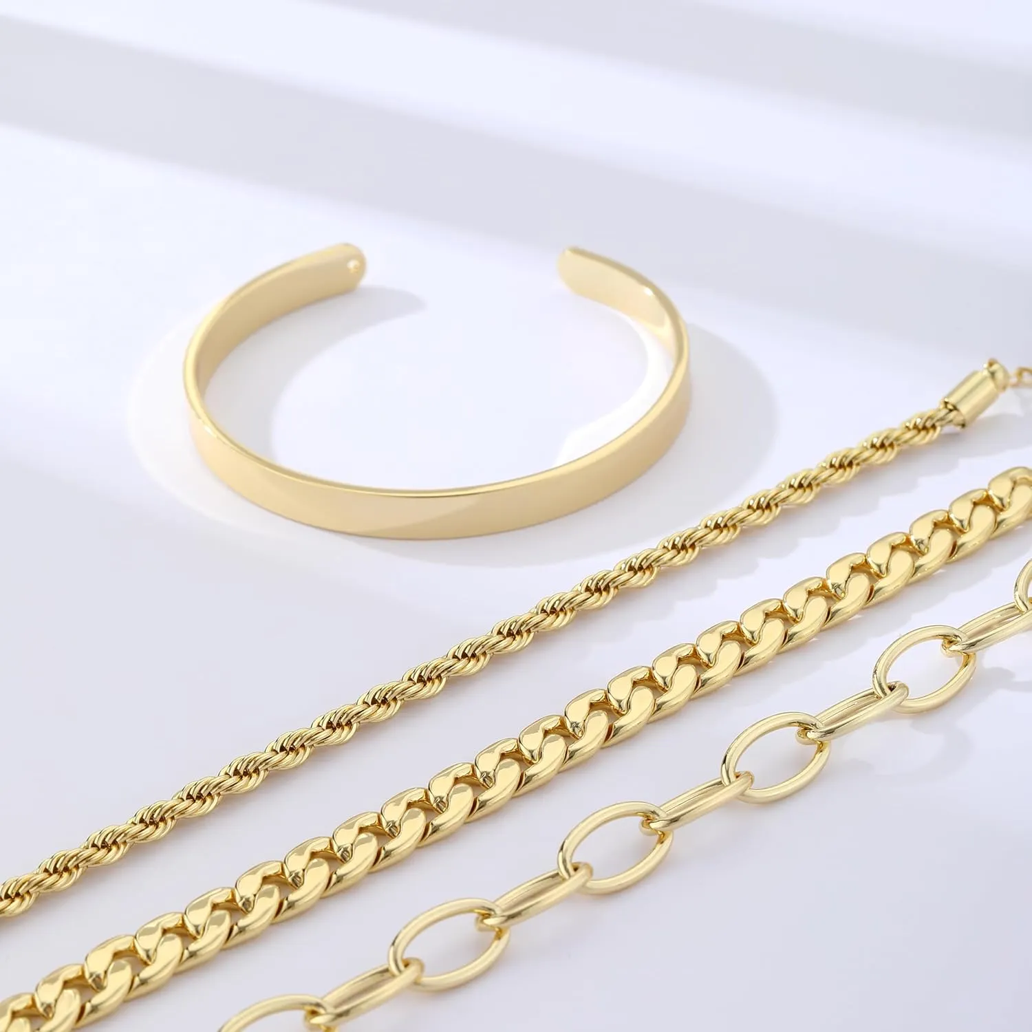 Gold Bracelets for women 14K Gold Bangle Bracelet Stack - Adjustable Waterproof Trendy Bracelets Gold Filled Stacks Bangles Link Chain Gold Bracelet Non Tarnish for Women Collection Jewelry Gifts