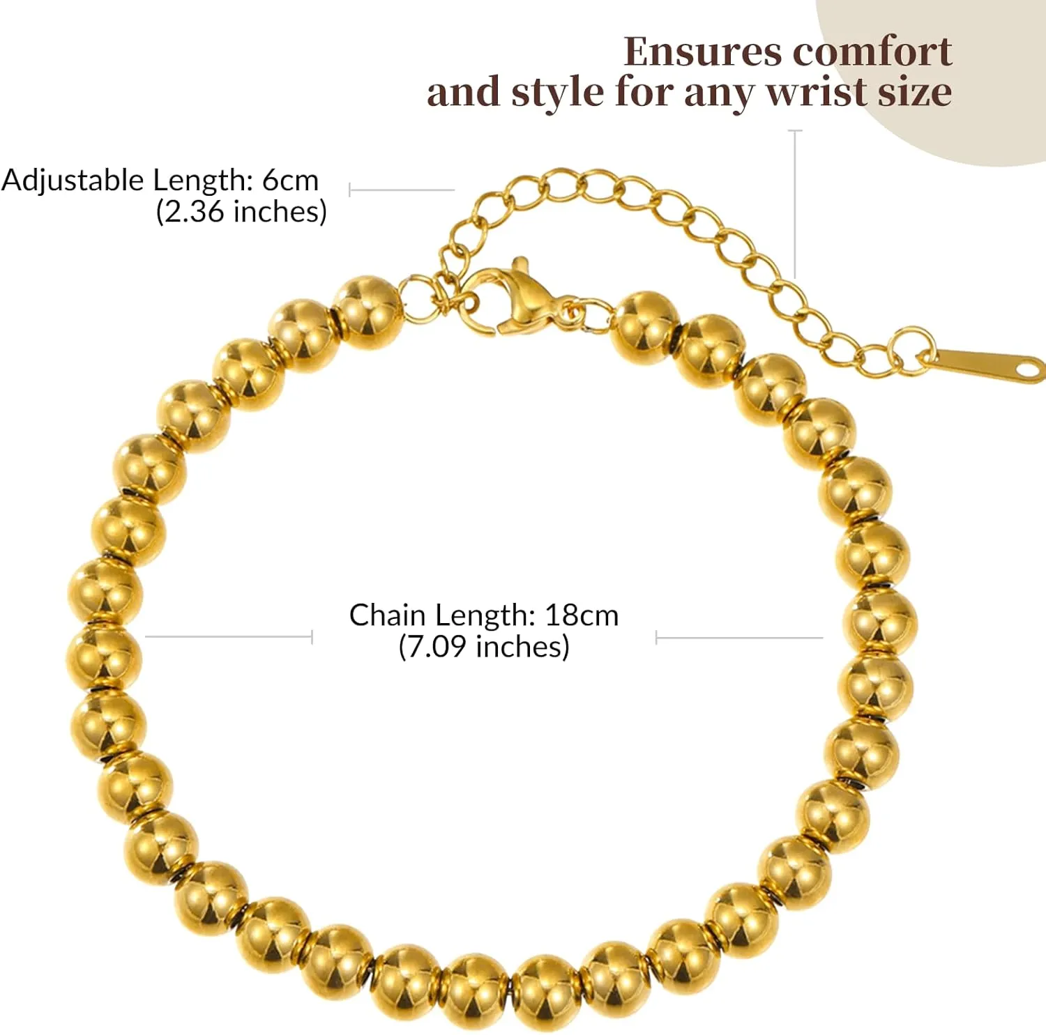 Gold Bracelets for Women: 18K Gold Plated Beaded Bracelets - Adjustable Chain Womens Trendy Jewelry Gifts
