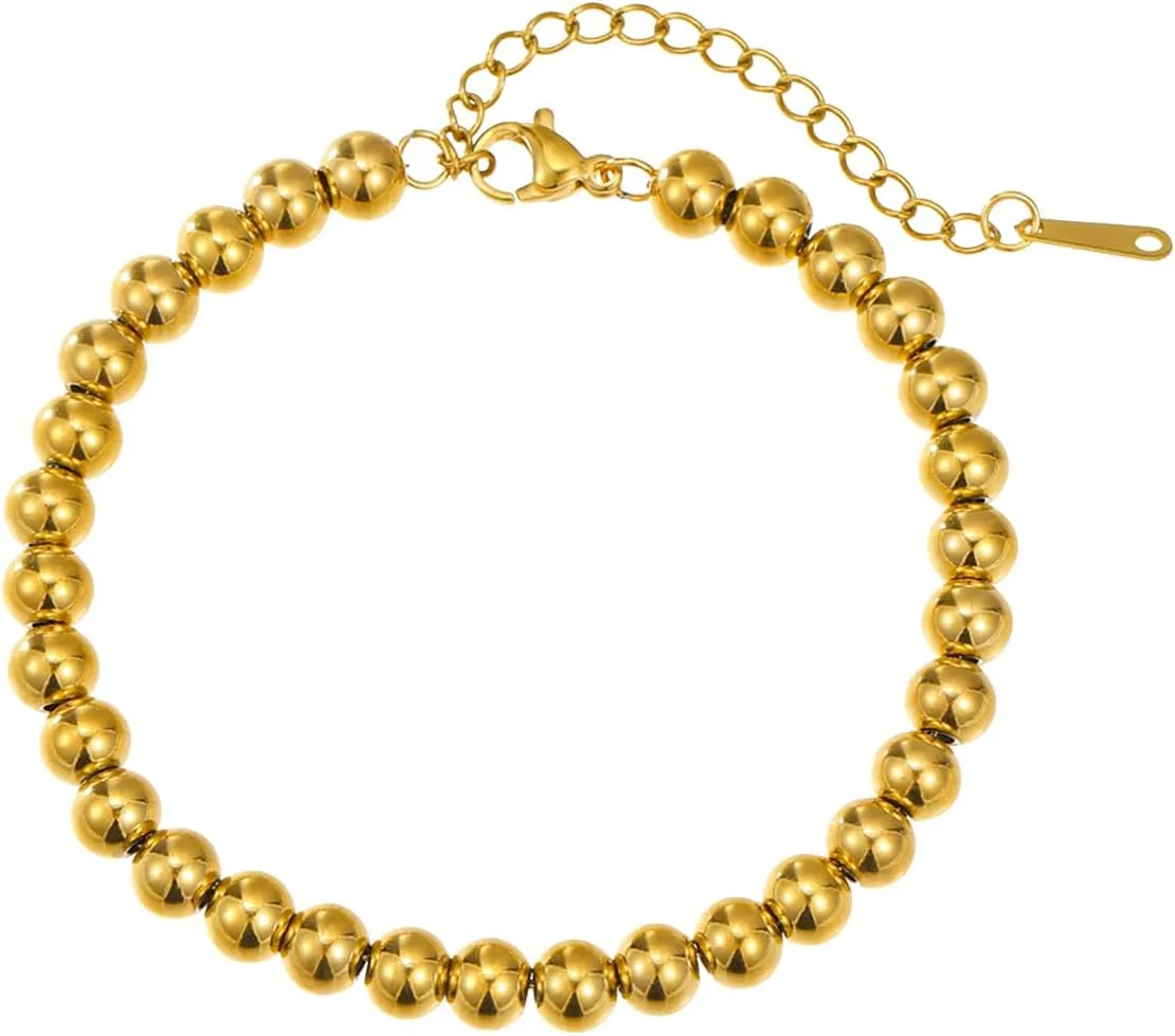 Gold Bracelets for Women: 18K Gold Plated Beaded Bracelets - Adjustable Chain Womens Trendy Jewelry Gifts