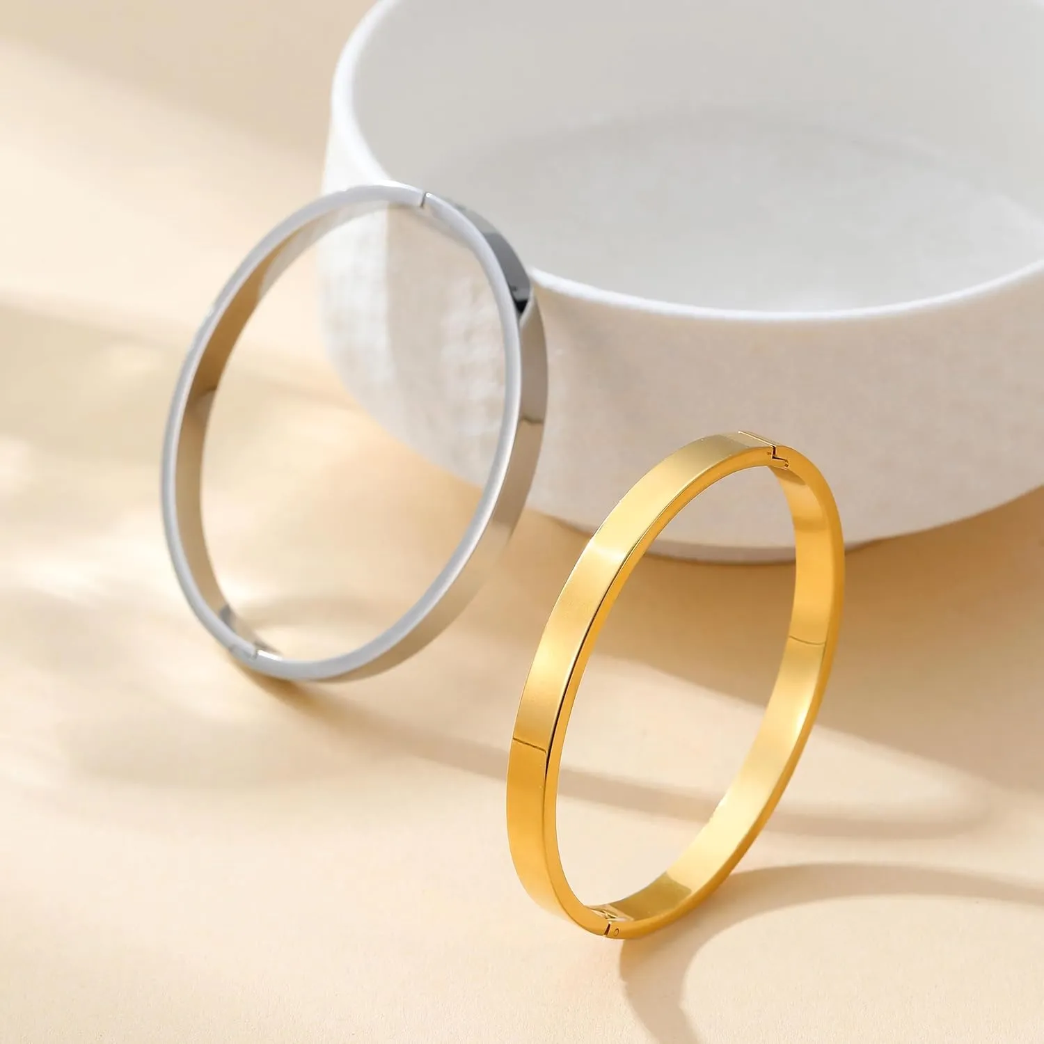 Gold Bracelets for Women, 18K Gold Plated Cubic Zirconia Bangle Bracelets Stainless Steel Eternity Crystal Oval Bracelet Cuff Bracelets for Women Jewelry