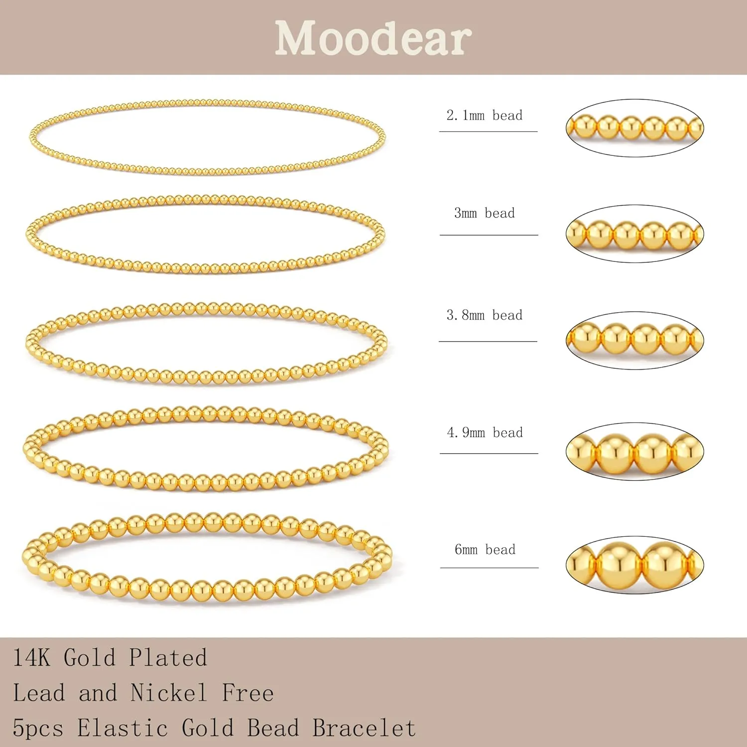 Gold Bracelets for Women Layered Elastic Stretch 2/3/4/5/6MM Beaded Bracelets Dainty 14K Gold Plated Stack Bracelet Set Non Tarnish Dainty Pearl Adjustable Trendy Gift Gold Jewelry for Women