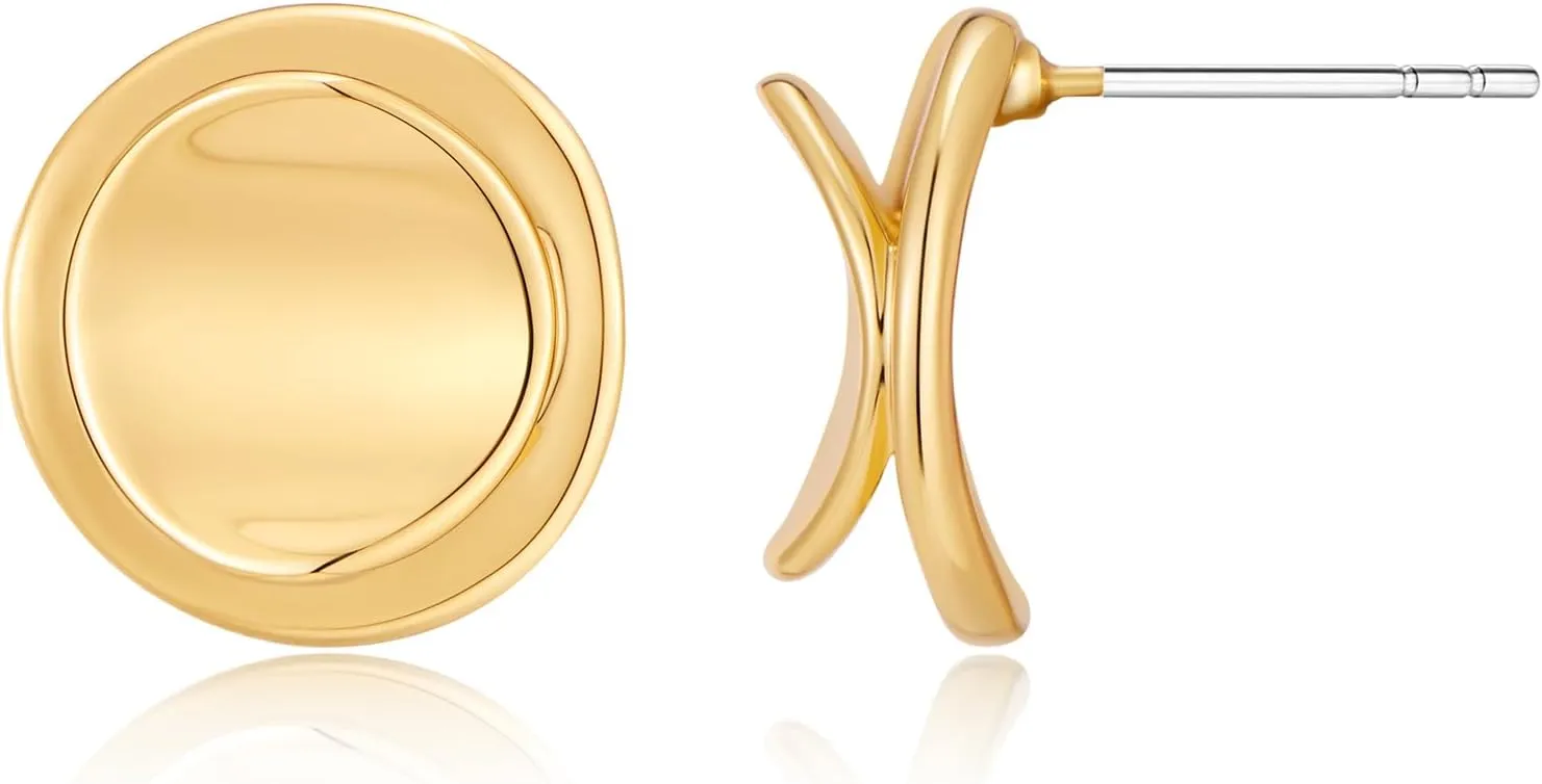 Gold Button Stud Earrings for Women Gold Round Stud Earrings for Fashion Jewelry