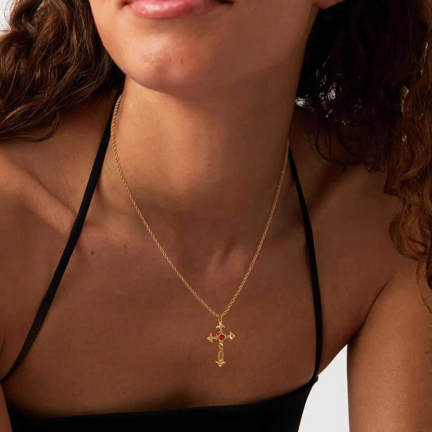 Gold Cross Necklaces for Women 14K Gold Plated Dainty Cubic Zirconia Cross Charm Pendant Necklace Cute Cross Faith Jewelry
