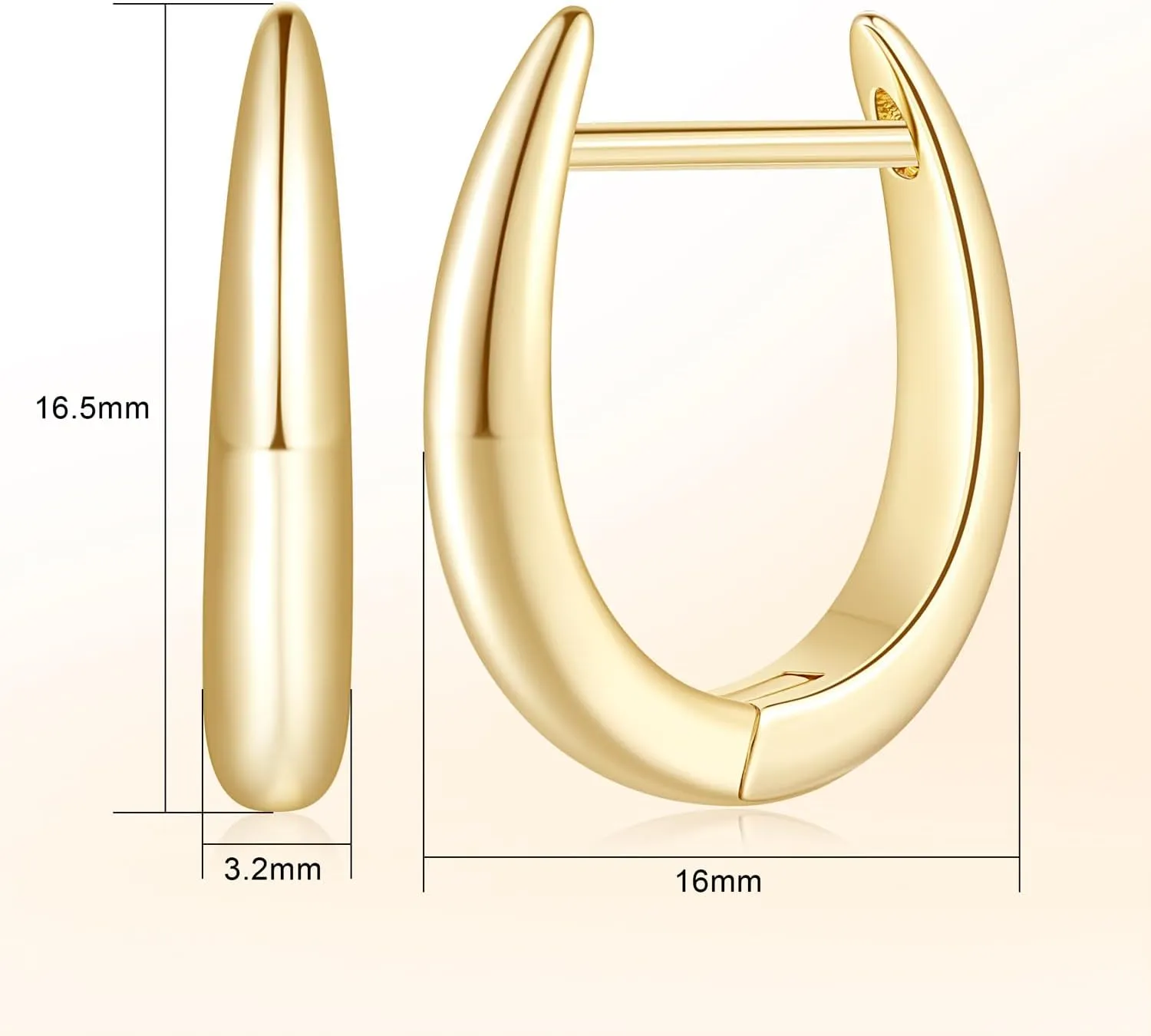 Gold Hoop Earrings 14K Gold Hoop Earrings for Womens Hoops Earring U-shaped Small Earring for Women 16mm
