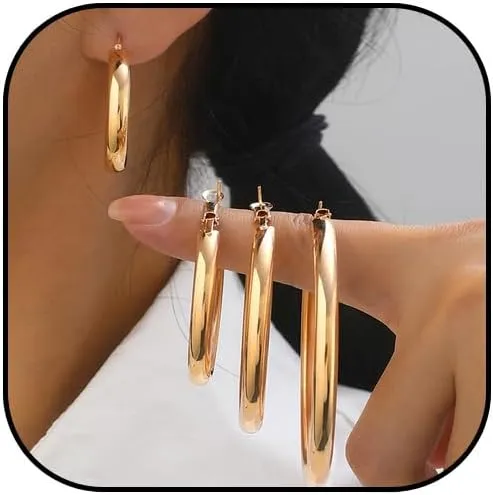 Gold Hoop Earrings for Women Chunky Gold Hoop Earrings Set Lightweight Gold Statement Hoop Earrings Huggie Hoop Earrings for Women