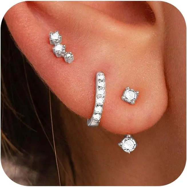 Gold Hoop Earrings for Women Trendy 925 Sterling Silver Stud Earrings Set Hypoallergenic 14k Gold Earrings for Women Earring Stacks Dainty Huggie Small Hoop Cartilage Earrings for Women Jewelry Gifts