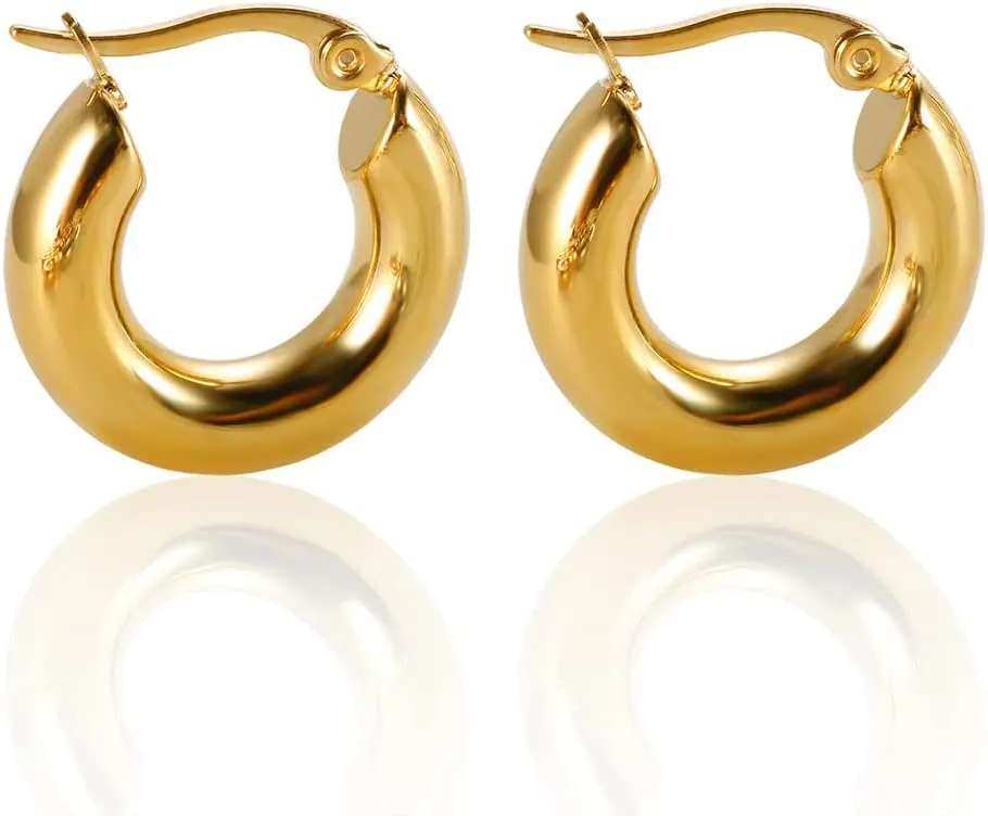 Gold Huggie Hoop Earrings For Women Girls, 14K Gold Plated Twisted Cartilage, Thin Loop Earrings, Hypoallergenic Round Earrings, Trendy Jewelry Gift For Her 20mm 25mm 30mm