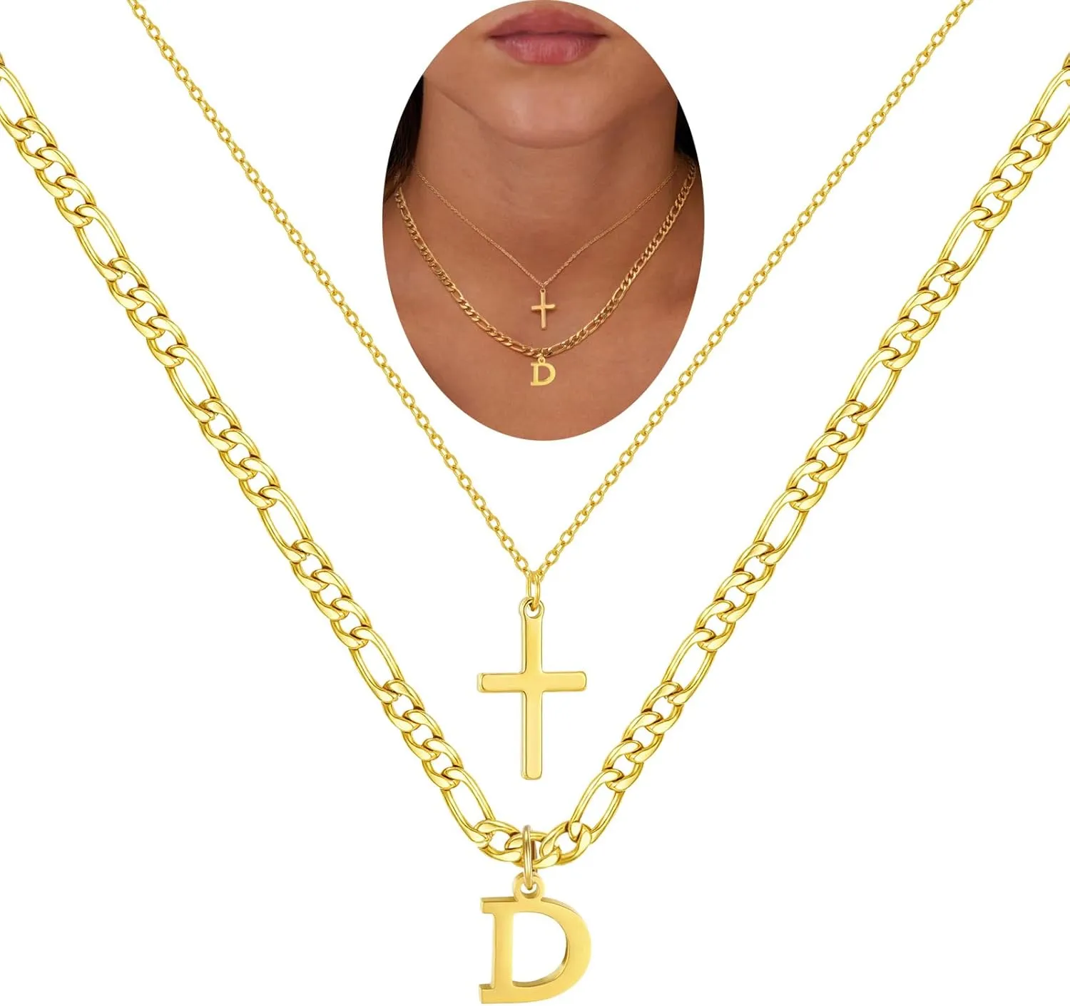 Gold Layered Initial Cross Necklaces For Women,14K Gold Plated Letter Necklace ,Gold Cross Pendant Choker Necklace,Trendy Cute Personalized Monogram Name Necklace ,Gold Jewelry Necklace for Women Gift