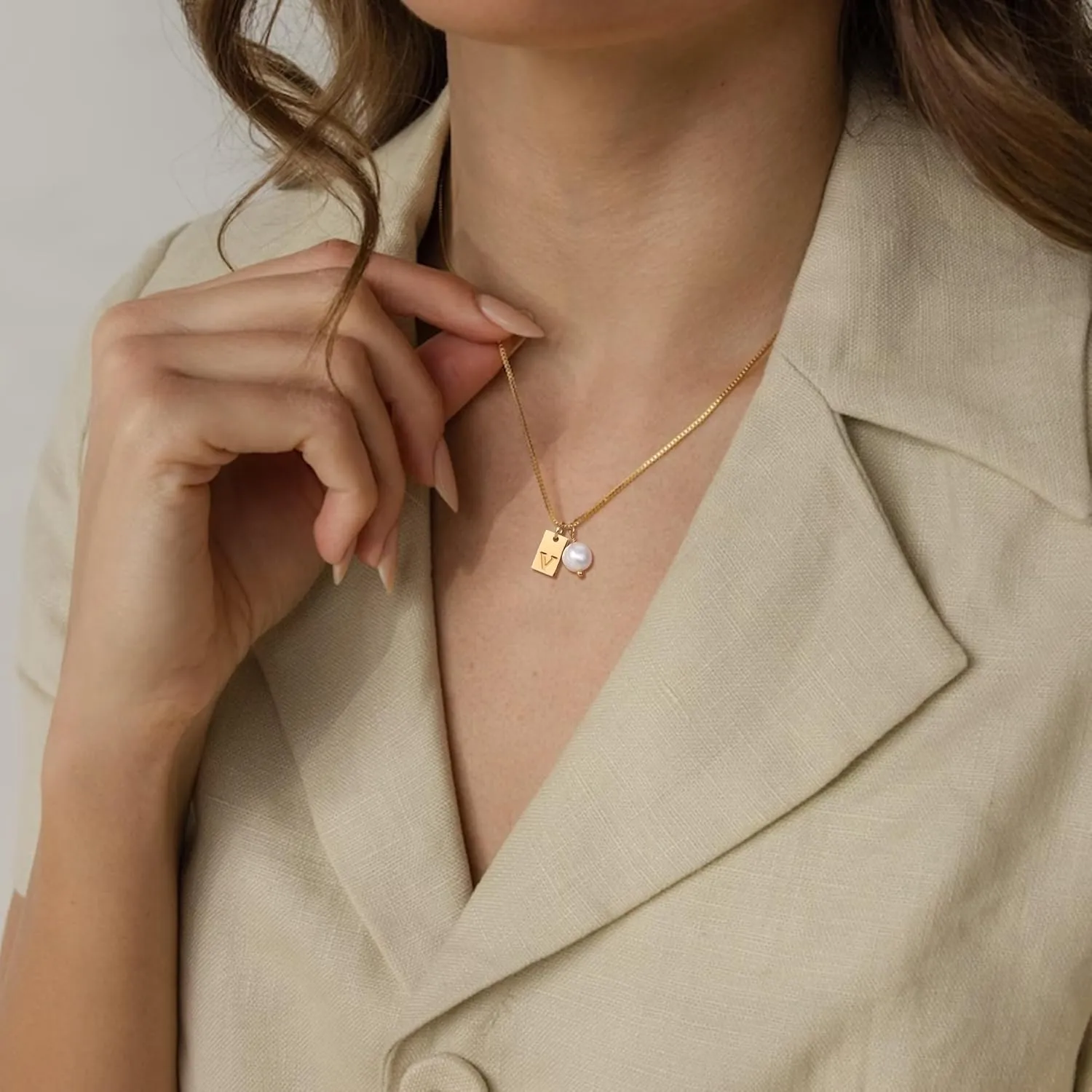 Gold Pearl Initial Necklaces for Women, Dainty 14K Gold Filled Initial Necklace Tiny Letter Gold Necklace Tag Necklaces Mother's Day Jewelry Gift