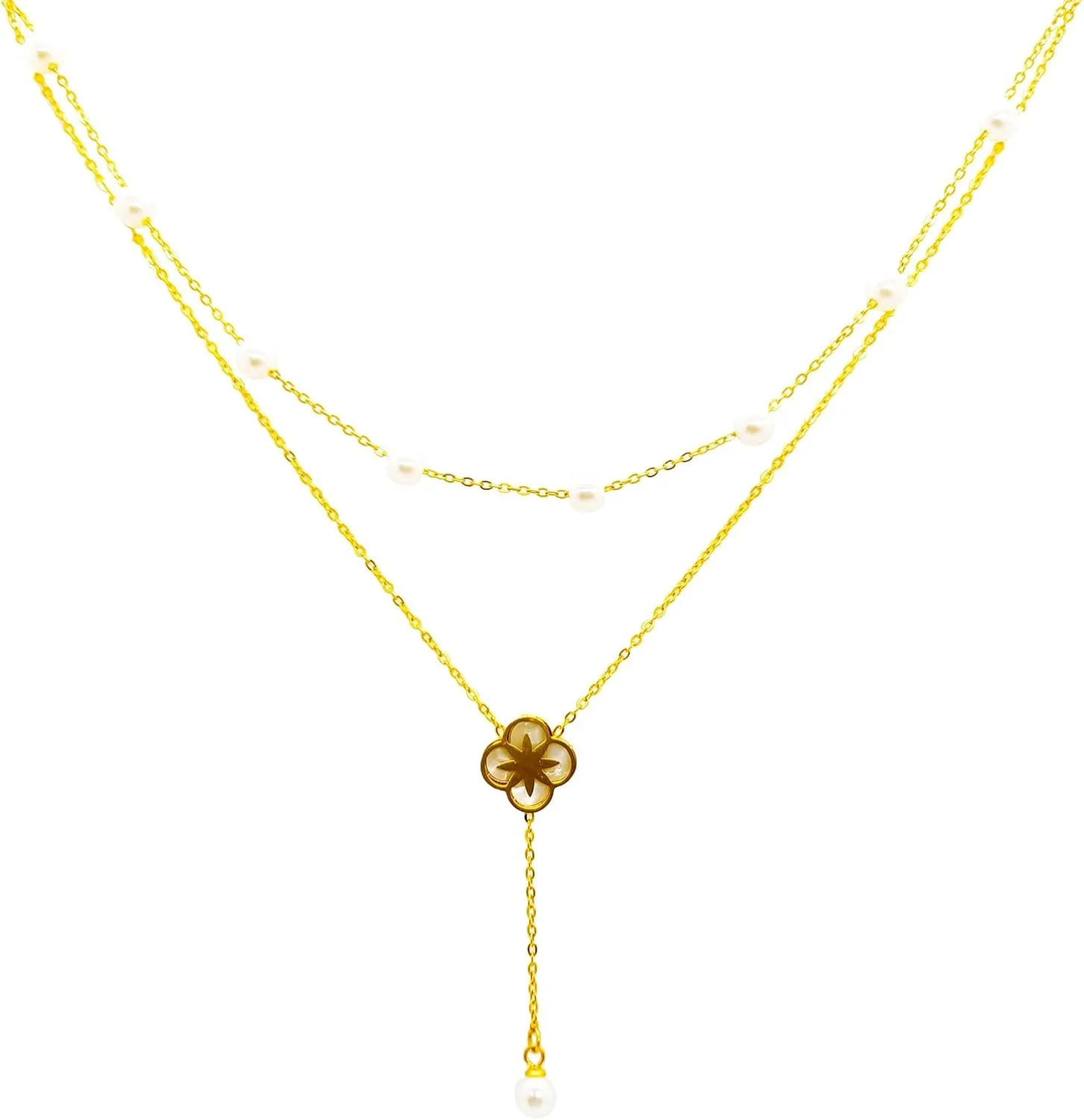 Gold Pearl Necklace for Women 14K Gold Plated Layered Pearl Necklace Dainty Pearl Necklaces Pearl Jewelry