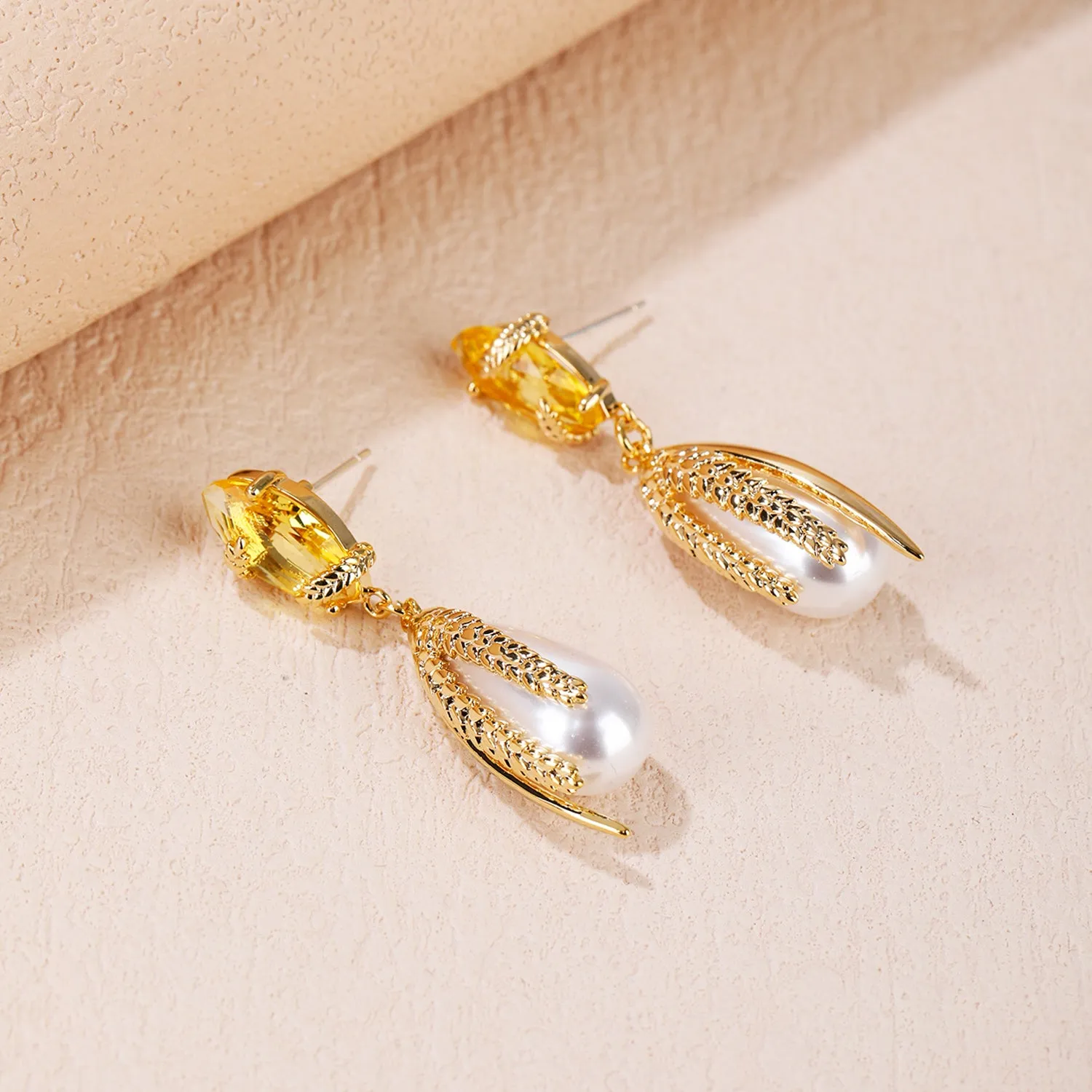 Gold Wheat with  Cubic Zirconia Dangle Earring for Wedding Accessories Jewelry CE11913