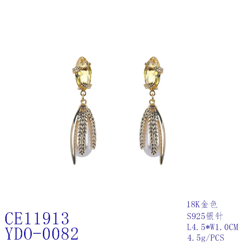 Gold Wheat with  Cubic Zirconia Dangle Earring for Wedding Accessories Jewelry CE11913