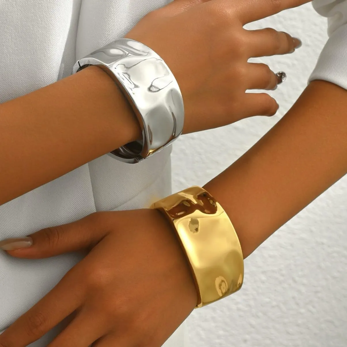 Gold/Silver Cuff Bangle Bracelets For Women Chunky Waterdrop Twisted Hinged Bangle Bracelets Minimalist Arm Cuff Bracelet Jewelry Gifts