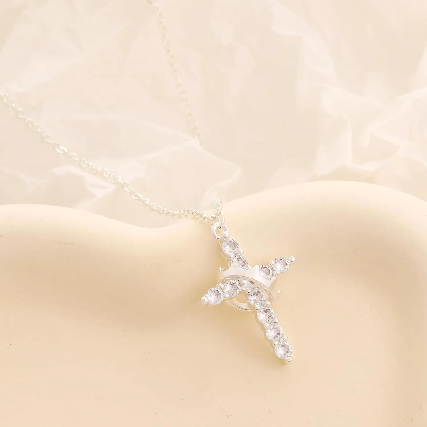 Gold/Silver/Rosegold Plated Cubic Zirconia Cross Necklace for Women,Cross Charm Necklace Waterproof Jewelry for Women