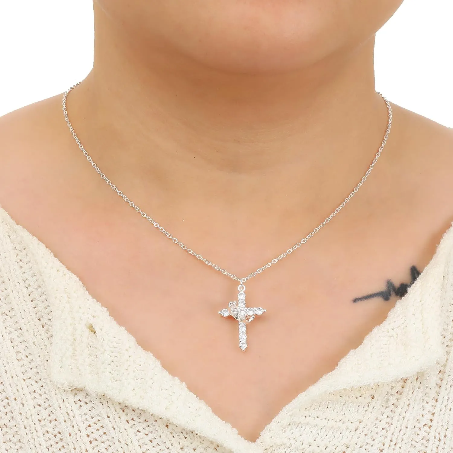 Gold/Silver/Rosegold Plated Cubic Zirconia Cross Necklace for Women,Cross Charm Necklace Waterproof Jewelry for Women