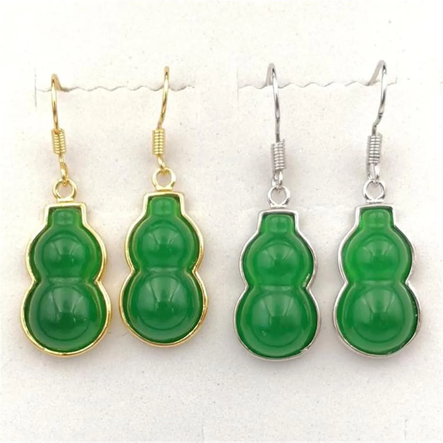 Green Gourd Jade Earrings for Women Dangle, Gold-Plated Handmade Dainty Drop Earrings 