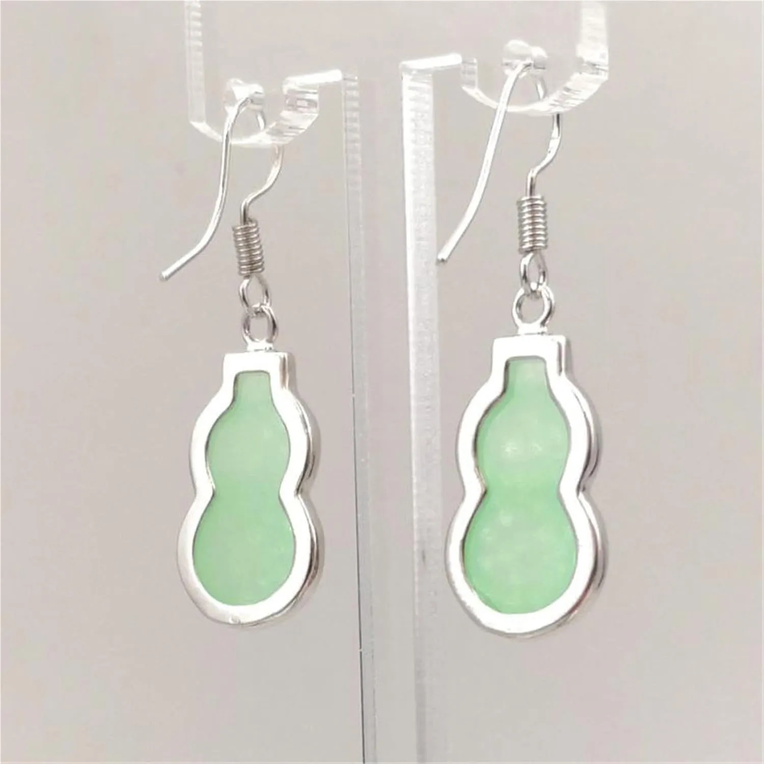 Green Gourd Jade Earrings for Women Dangle, Gold-Plated Handmade Dainty Drop Earrings 