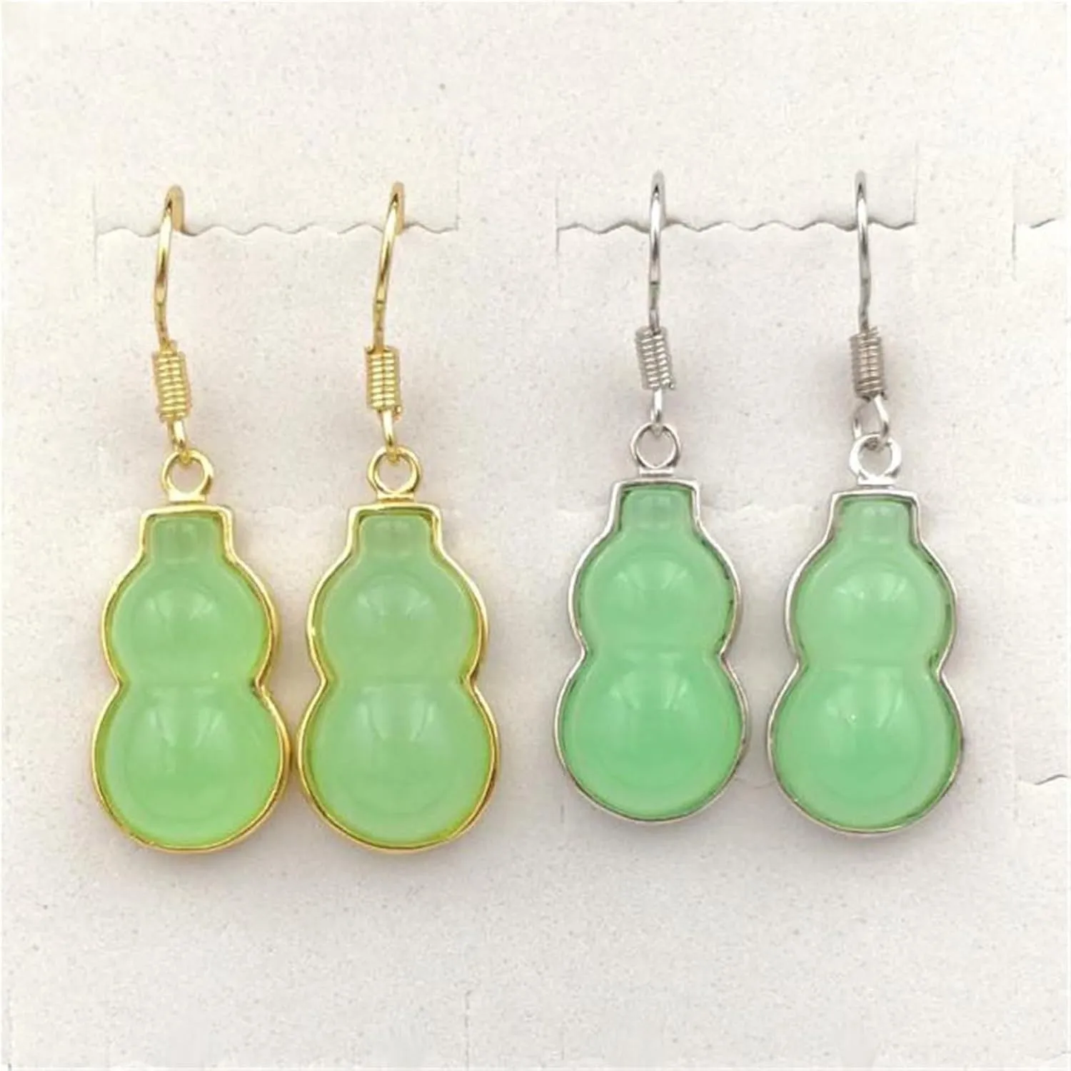 Green Gourd Jade Earrings for Women Dangle, Gold-Plated Handmade Dainty Drop Earrings 