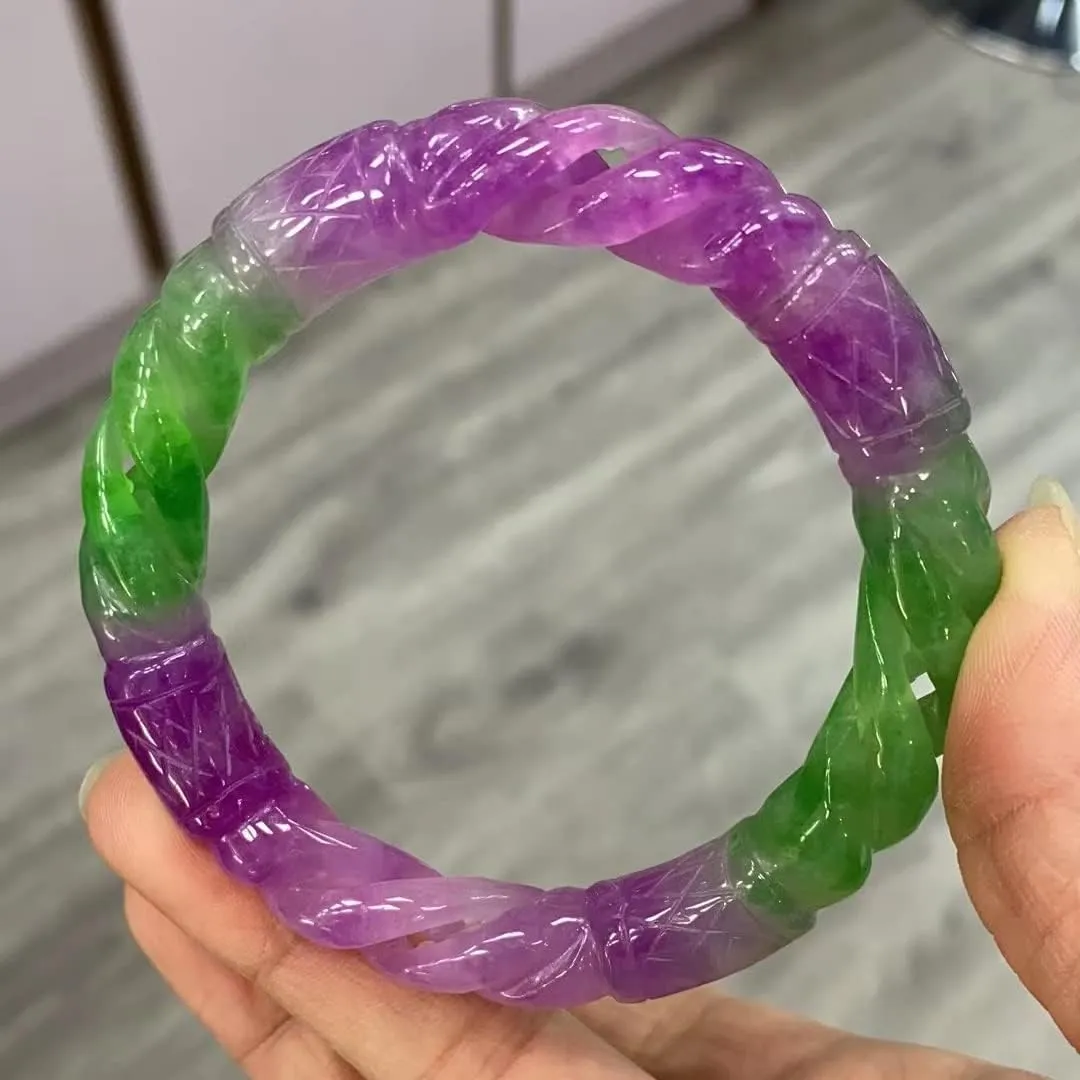 High Ice Bracelet Jade Bangles Hollow Carved Round Jade Bangle Jadeite Bracelets Jade Jewelry /1834 (Color : A, Size : 55-56mm)