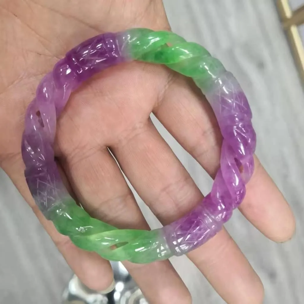 High Ice Bracelet Jade Bangles Hollow Carved Round Jade Bangle Jadeite Bracelets Jade Jewelry /1834 (Color : A, Size : 55-56mm)