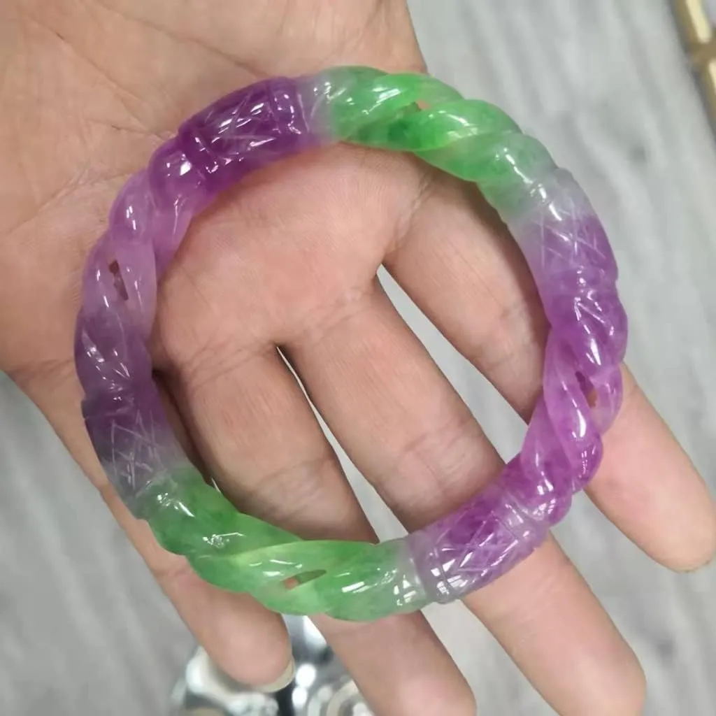 High Ice Bracelet Jade Bangles Hollow Carved Round Jade Bangle Jadeite Bracelets Jade Jewelry /1834 (Color : A, Size : 55-56mm)