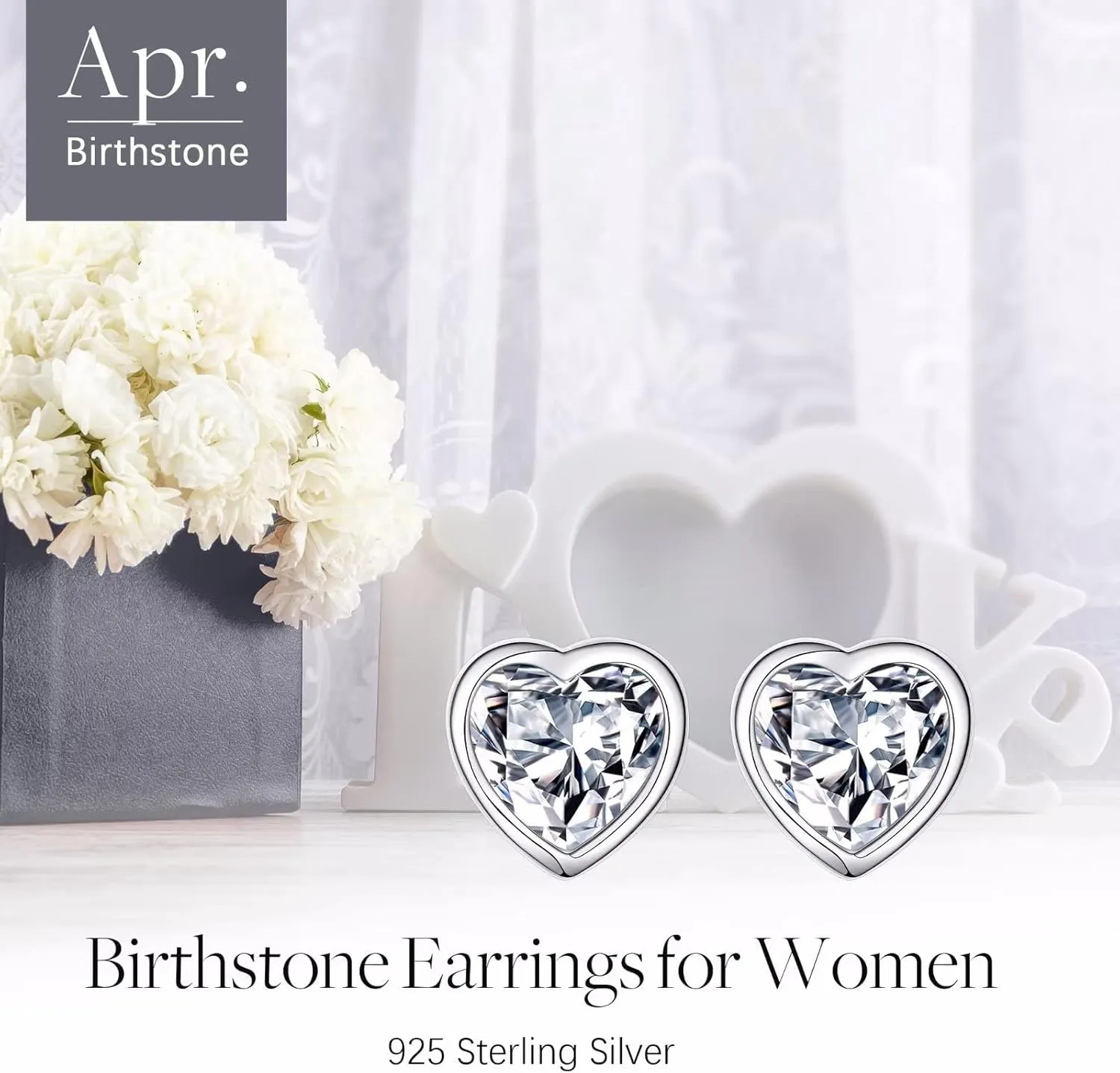 Iefil S925 Sterling Silver Heart Birthstone Stud Earrings for Women, Mothers Day Gifts Earrings