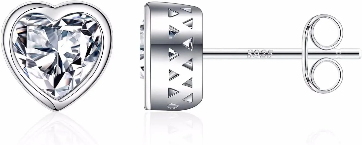 Iefil S925 Sterling Silver Heart Birthstone Stud Earrings for Women, Mothers Day Gifts Earrings